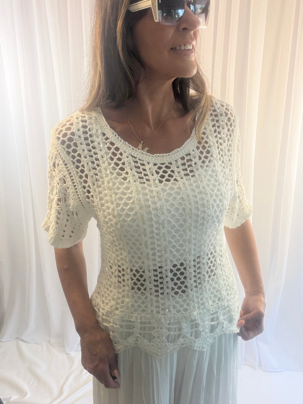 Elena embellished crochet top
