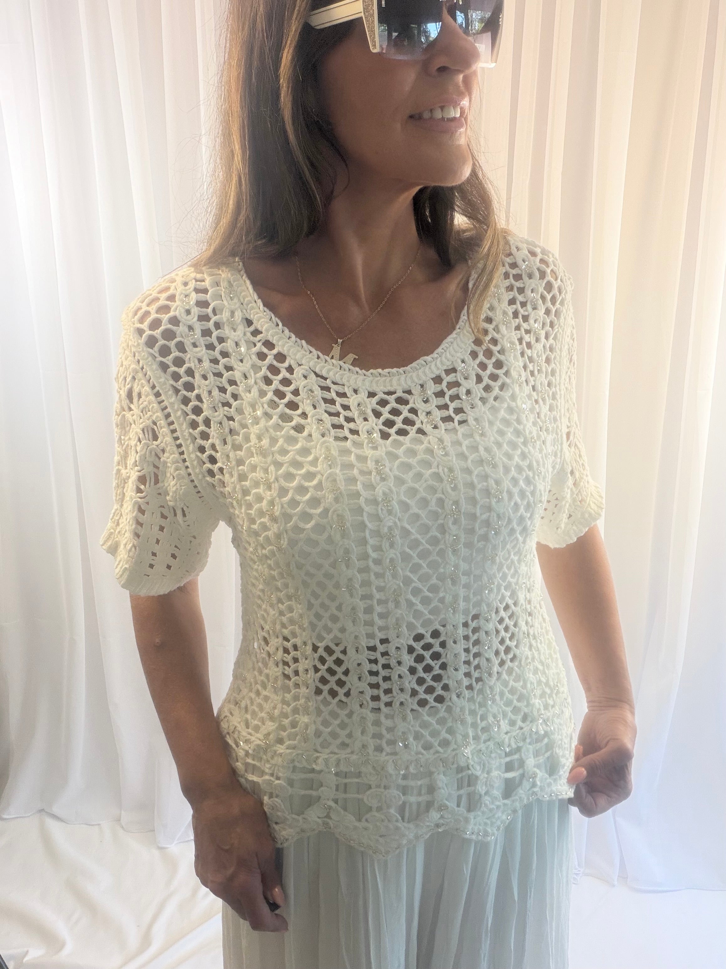 Elena embellished crochet top