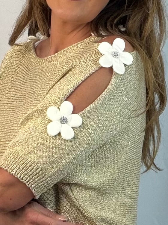 Gold luxe daisy diamanté knit