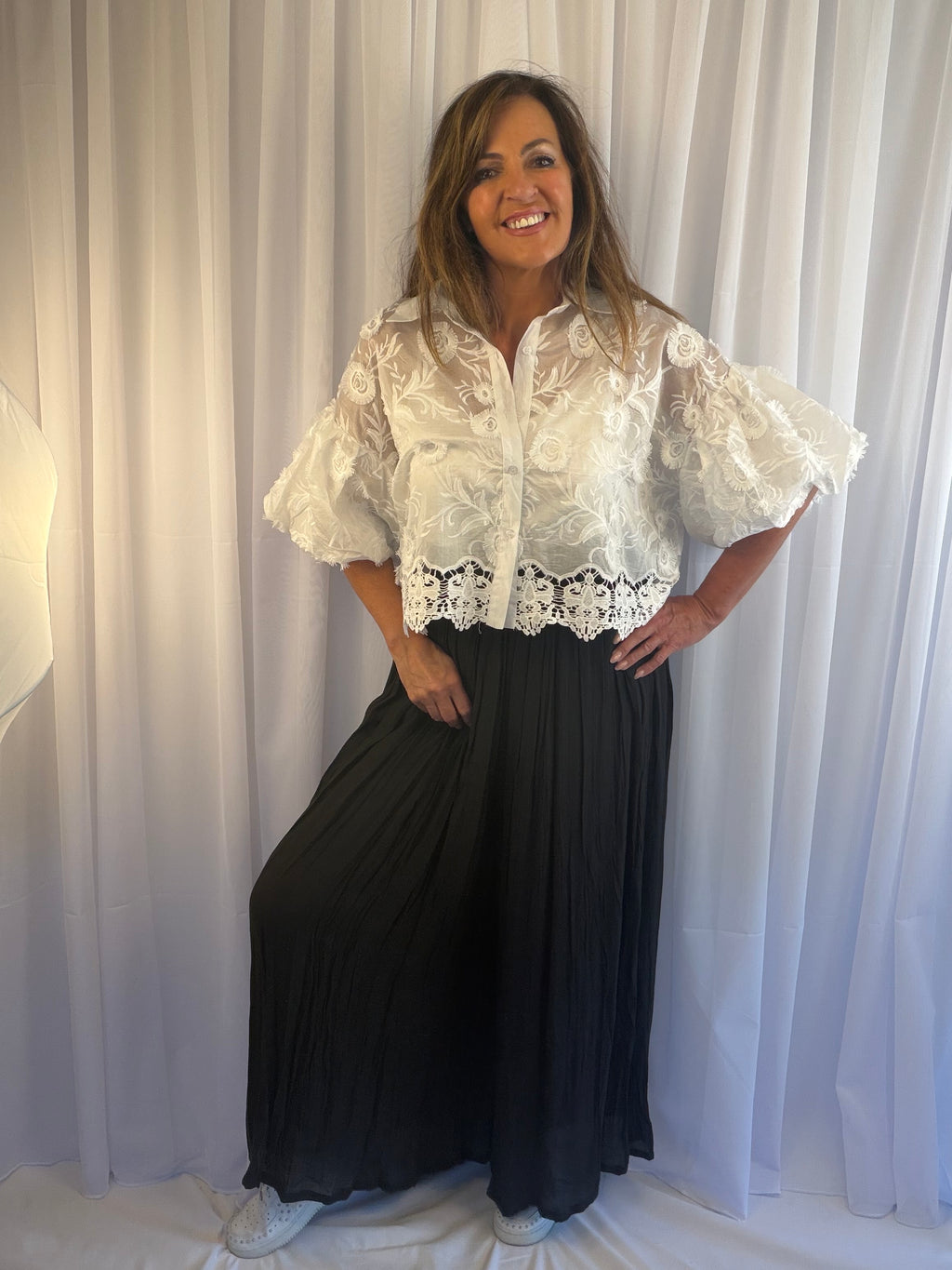 Lucy- Lou lace puffed sleeve luxe blouse