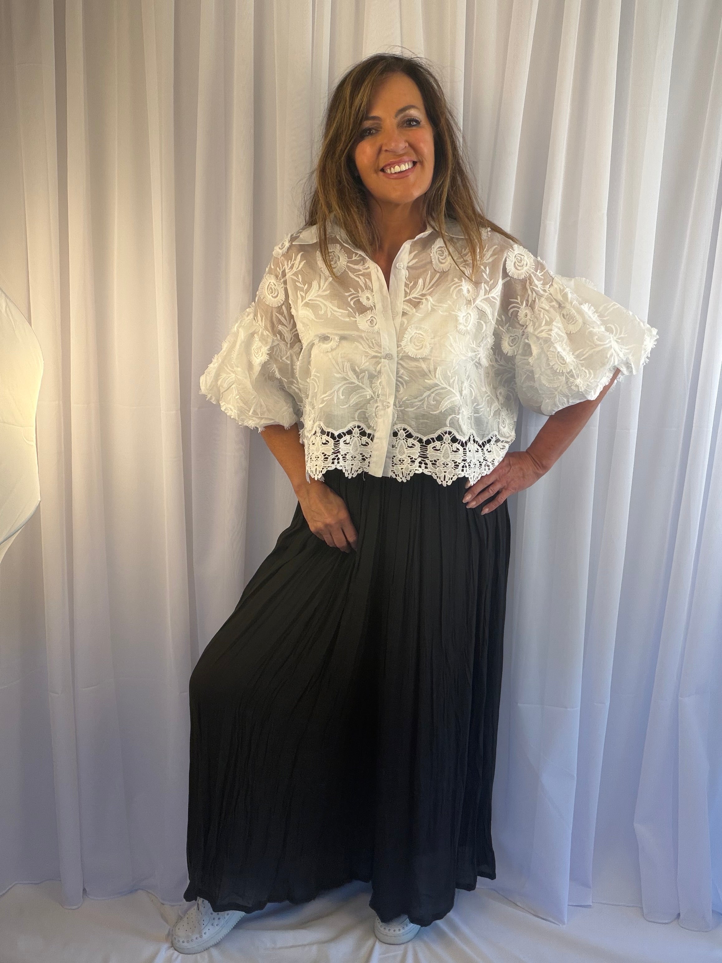 Lucy- Lou lace puffed sleeve luxe blouse