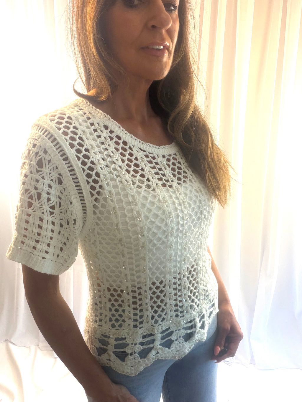 Elena embellished crochet top