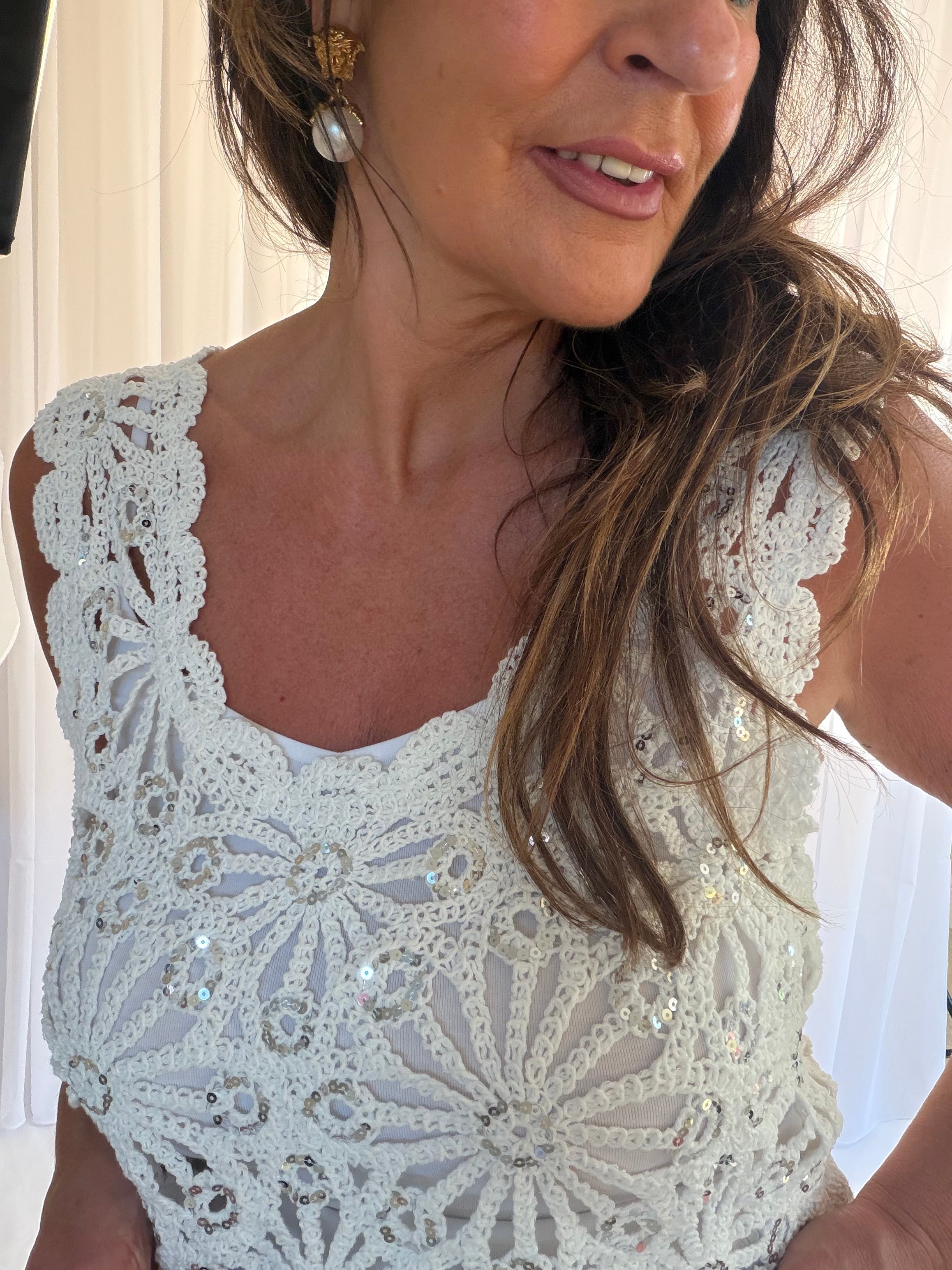 ‘Cherry’ Shimmer Detail Crochet
Stretch Top