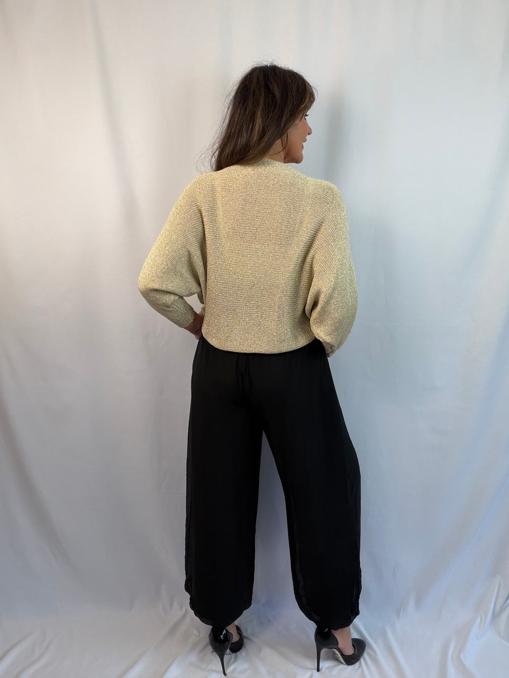 Gold luxe cross over knit