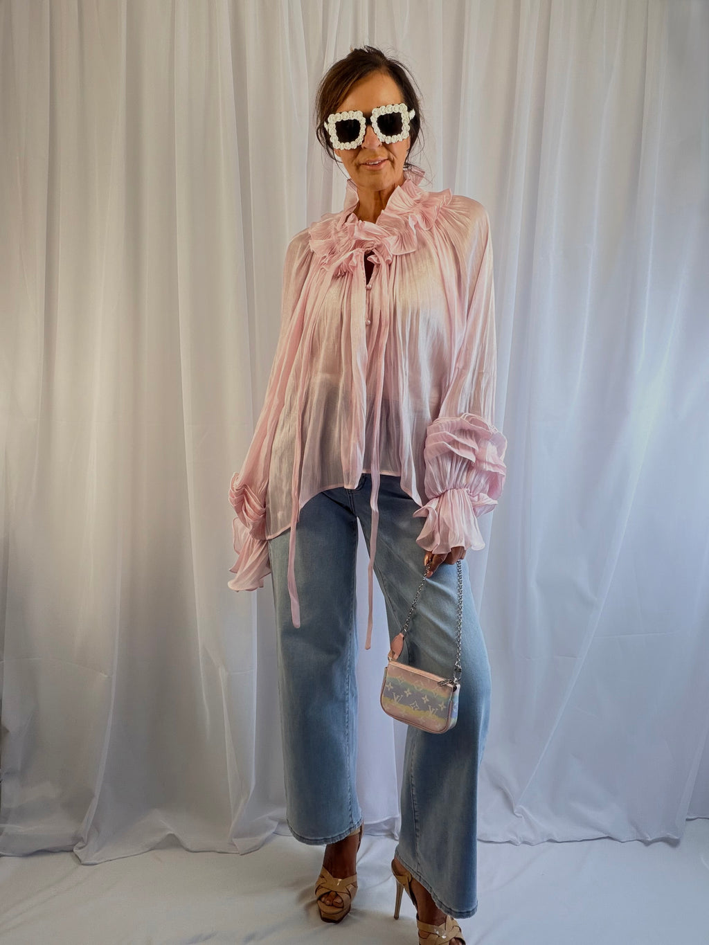 Priscilla soft pink shimmer blouse