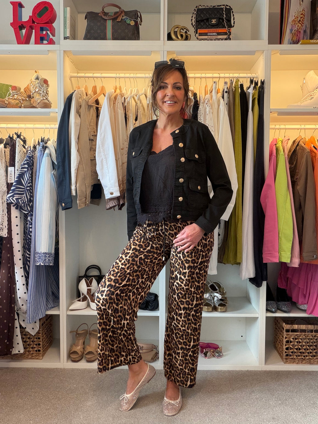 Animal print casual loose fit trousers