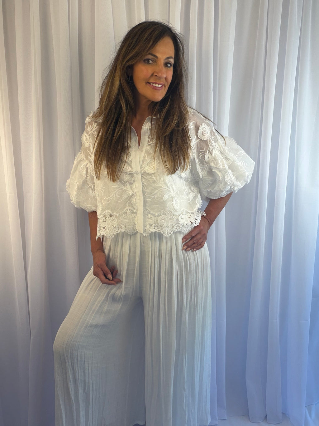 Lucy- Lou lace puffed sleeve luxe blouse