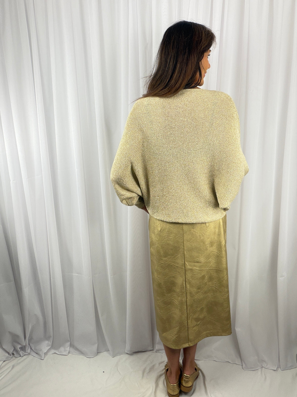 Gold luxe cross over knit