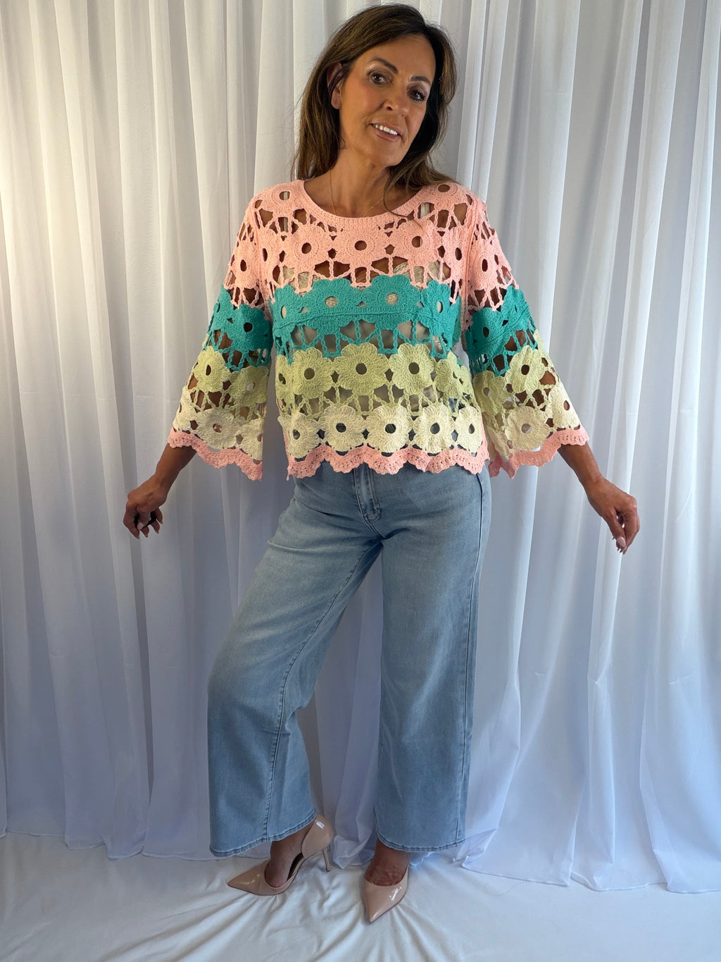 Christie crochet colourful floral top