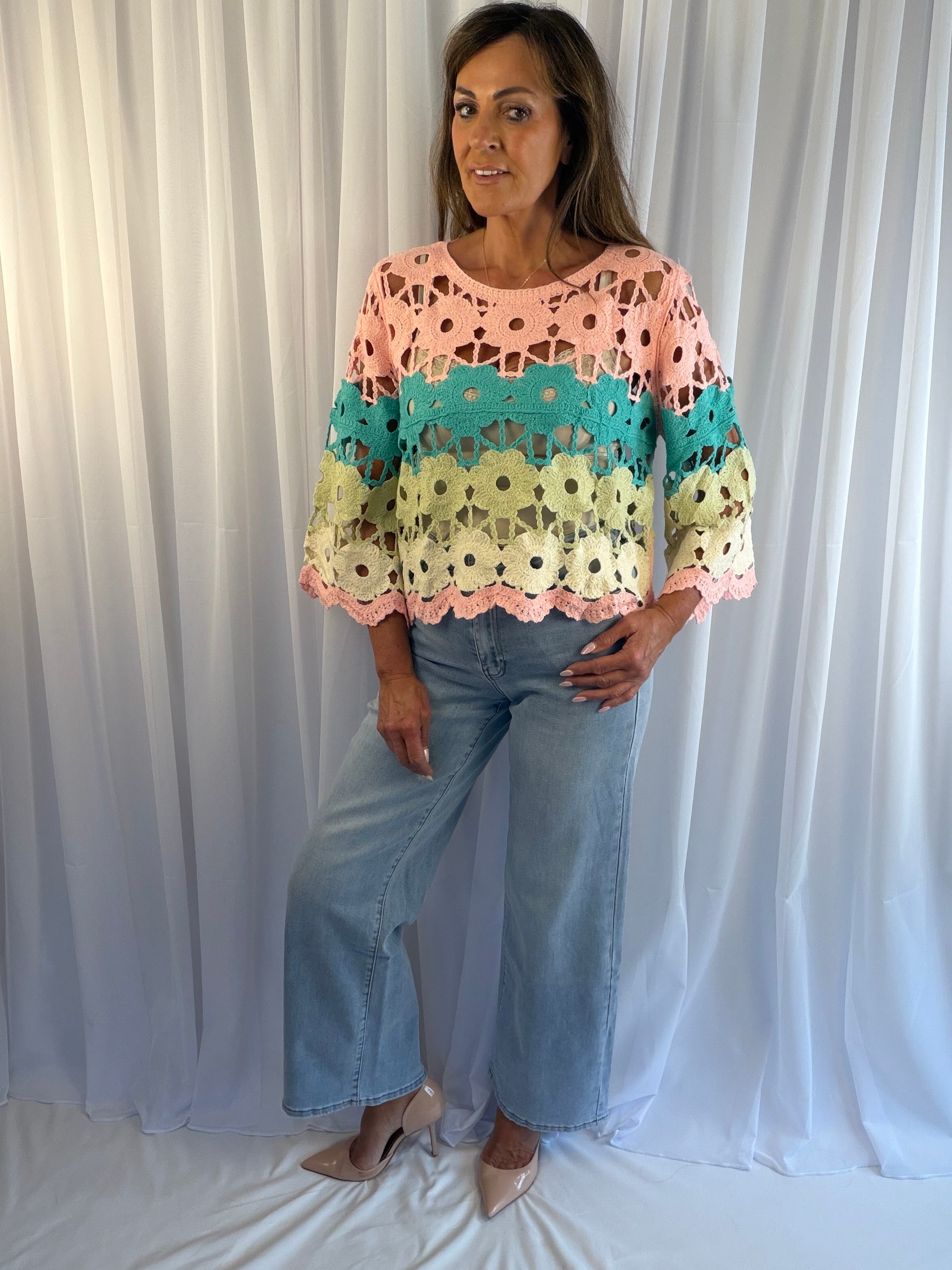 Christie crochet colourful floral top