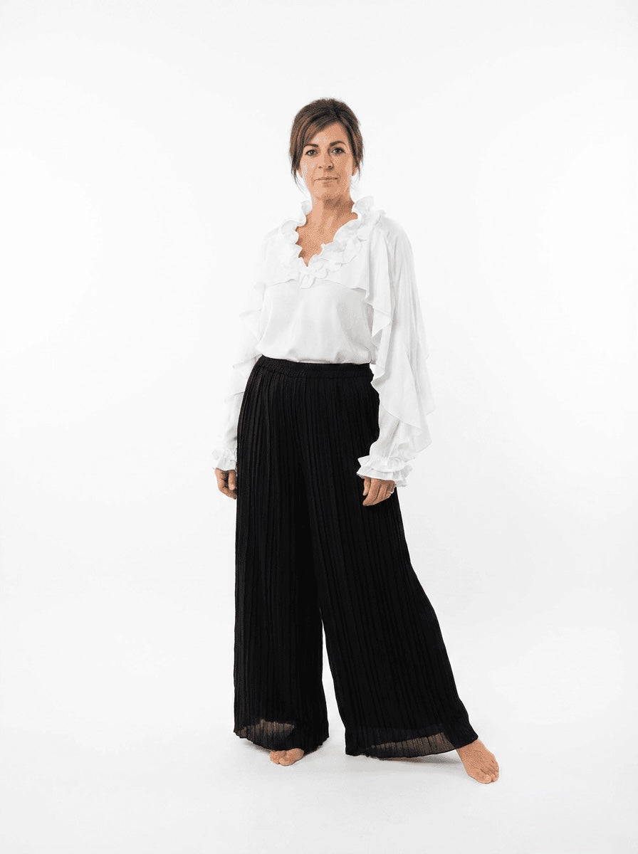 Santorini elegant white ruffle long sleeve blouse