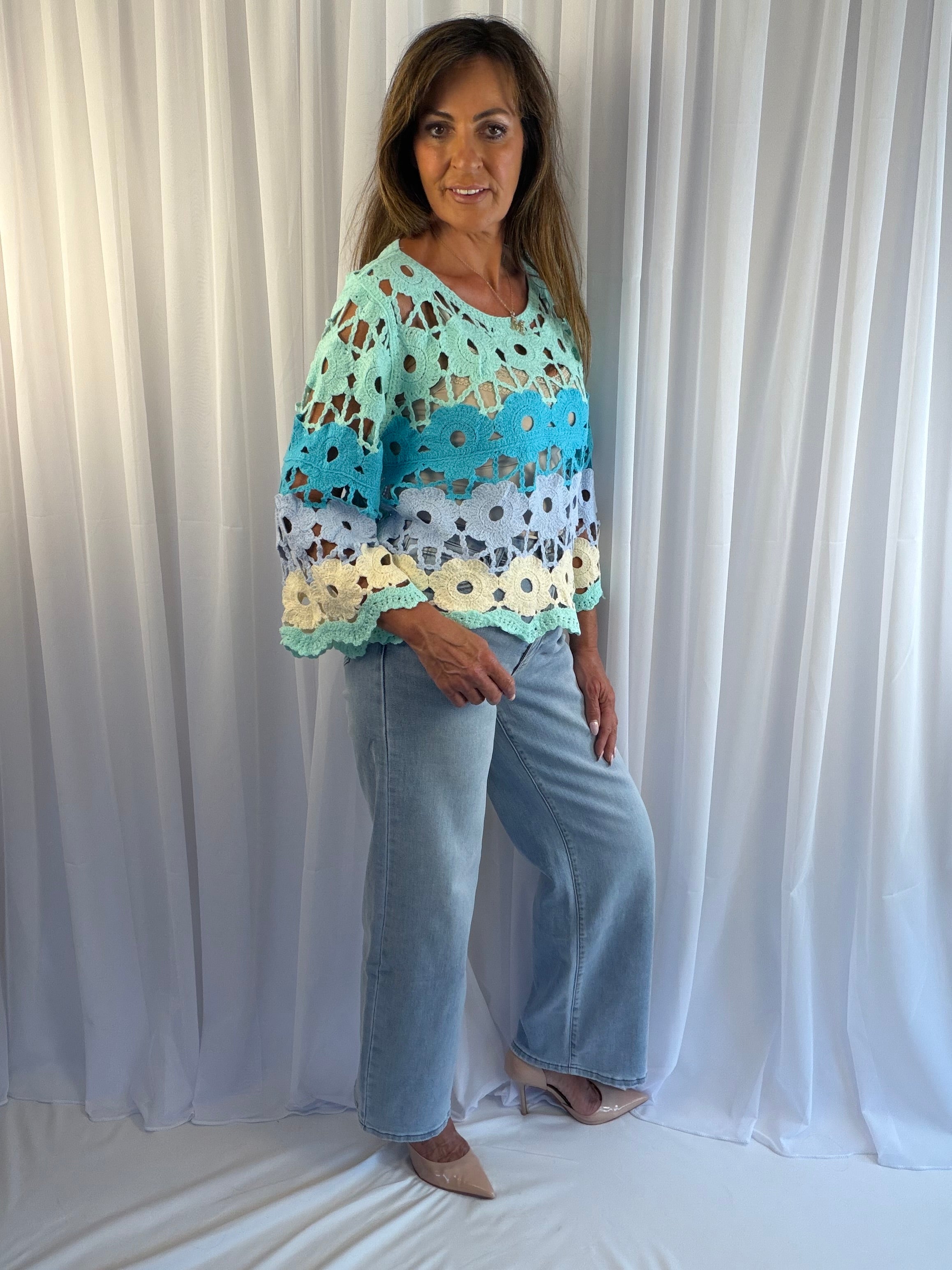 Christie crochet colourful floral top