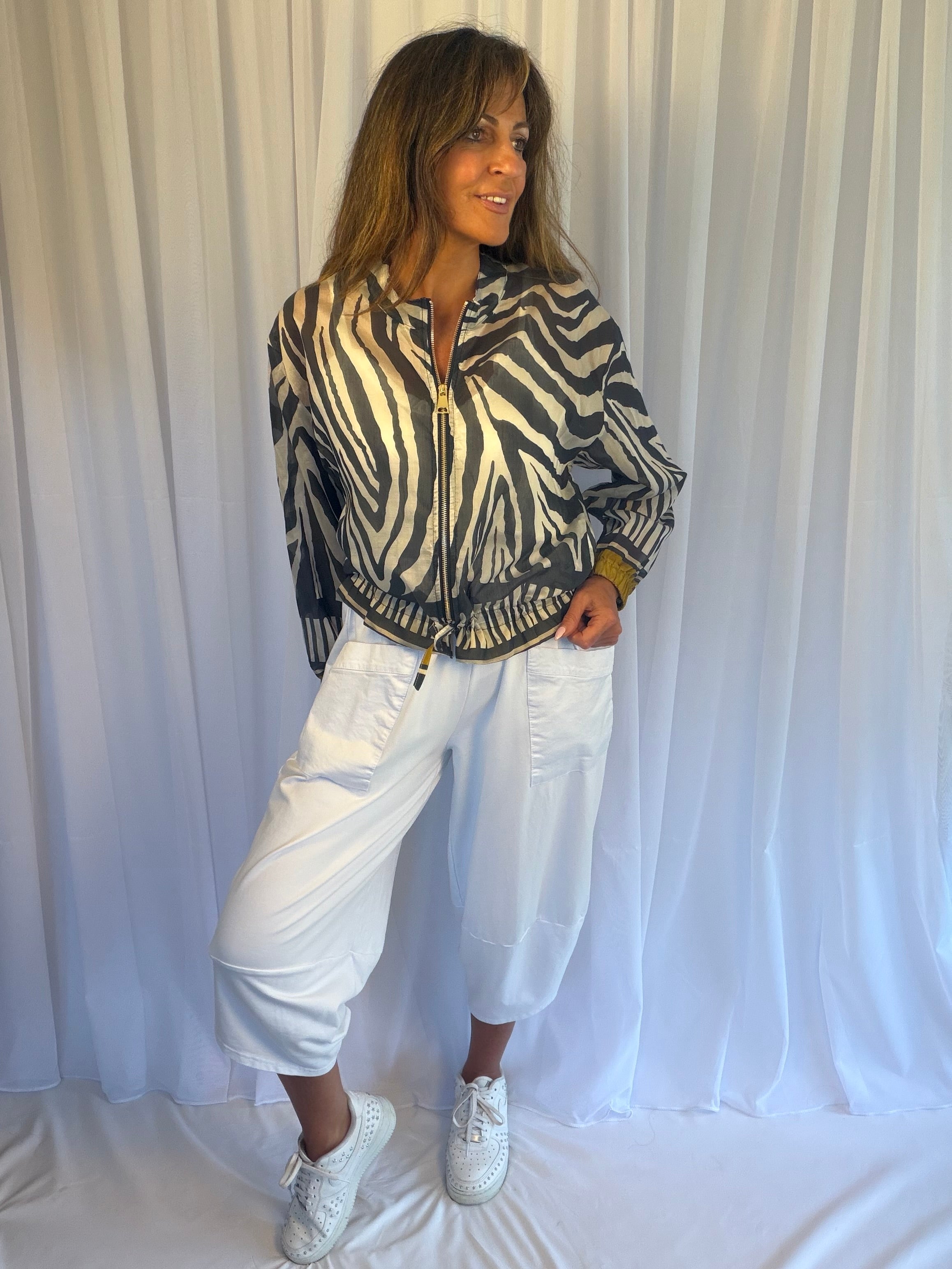 Zebra print bomber jackets
