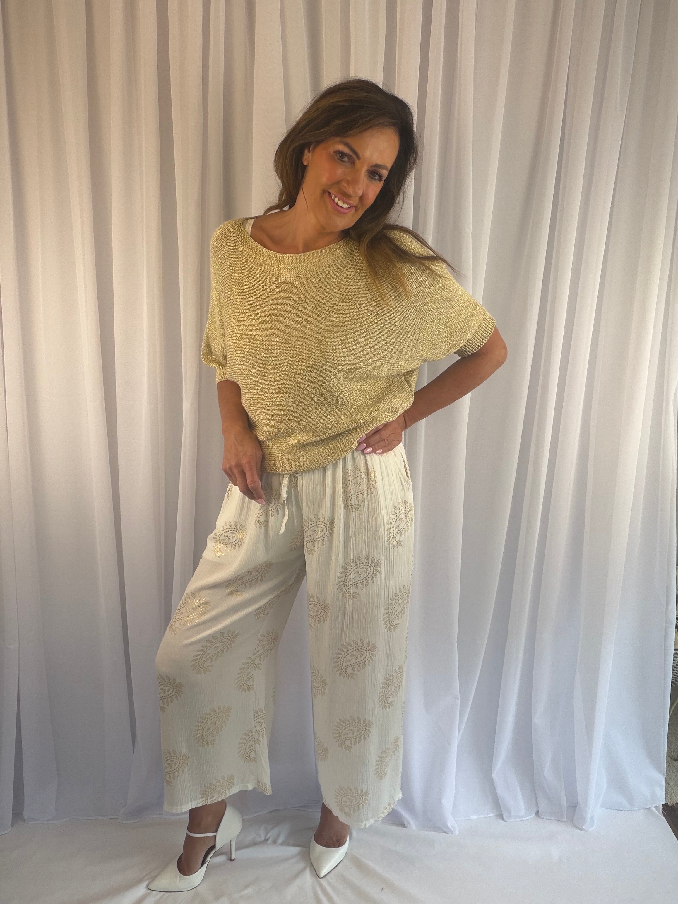 Arabian gold paisley print cropped trousers