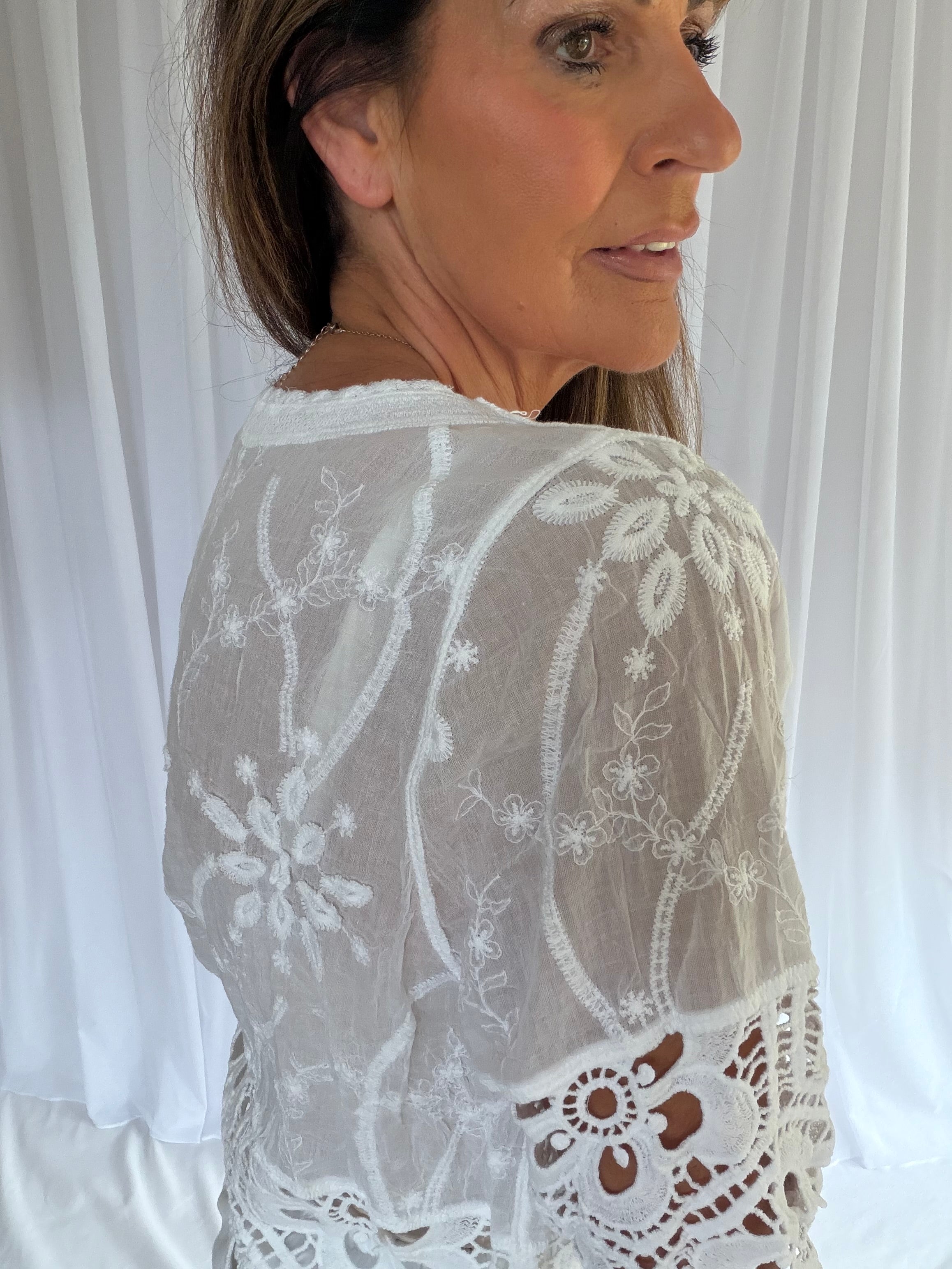 Olivia broderie anglais button down top