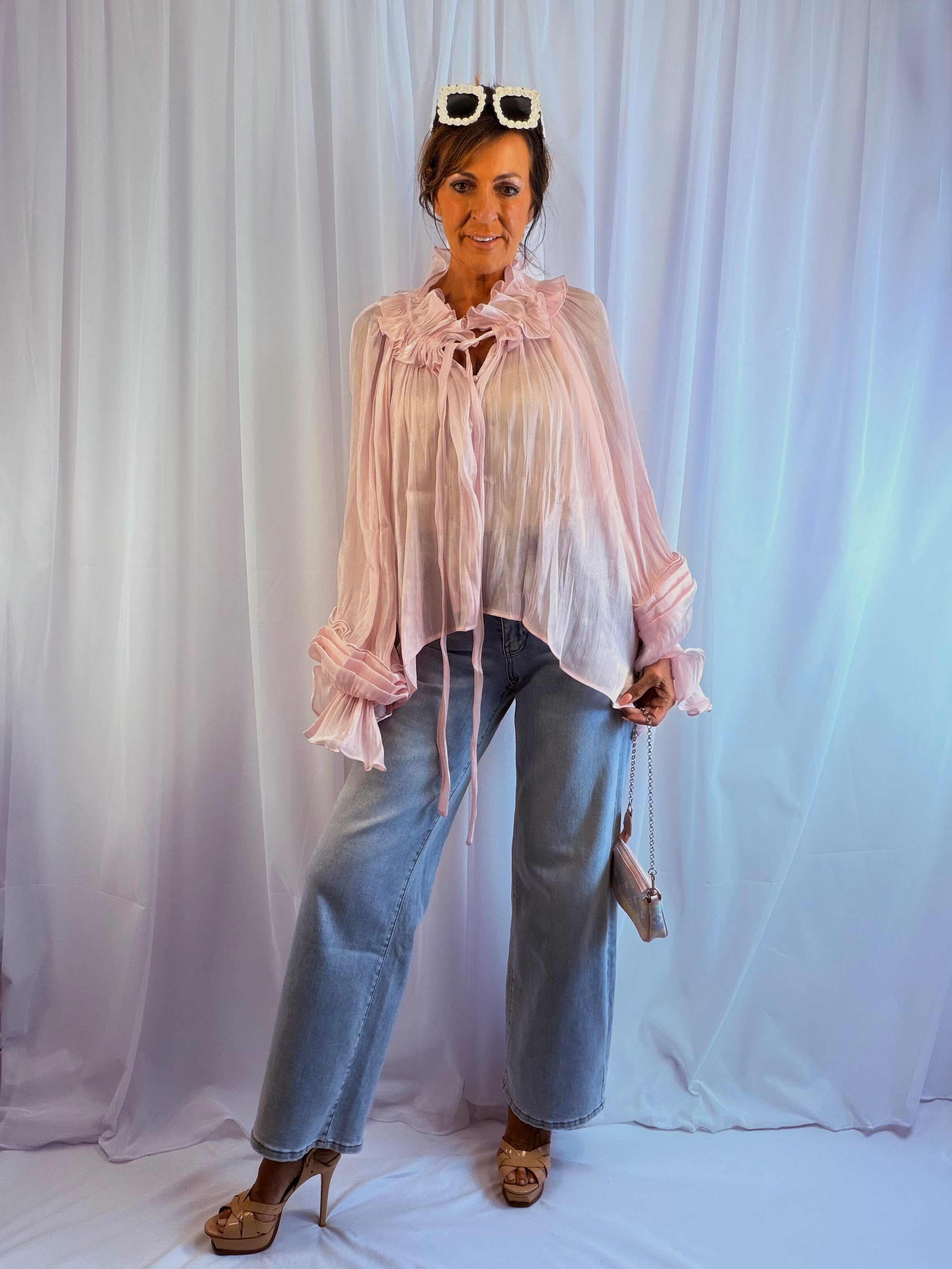 Priscilla soft pink shimmer blouse