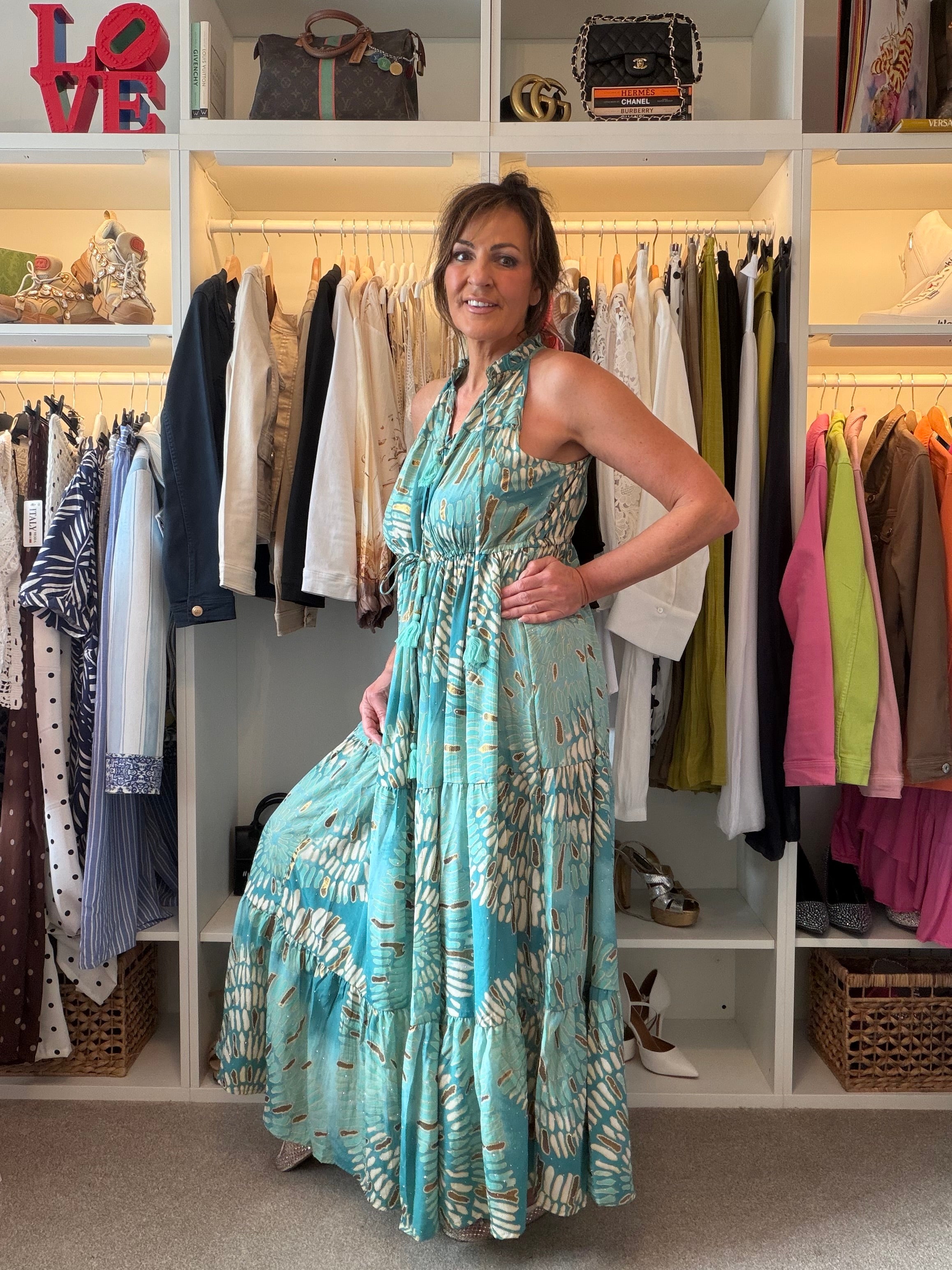 Azure tiered maxi dress