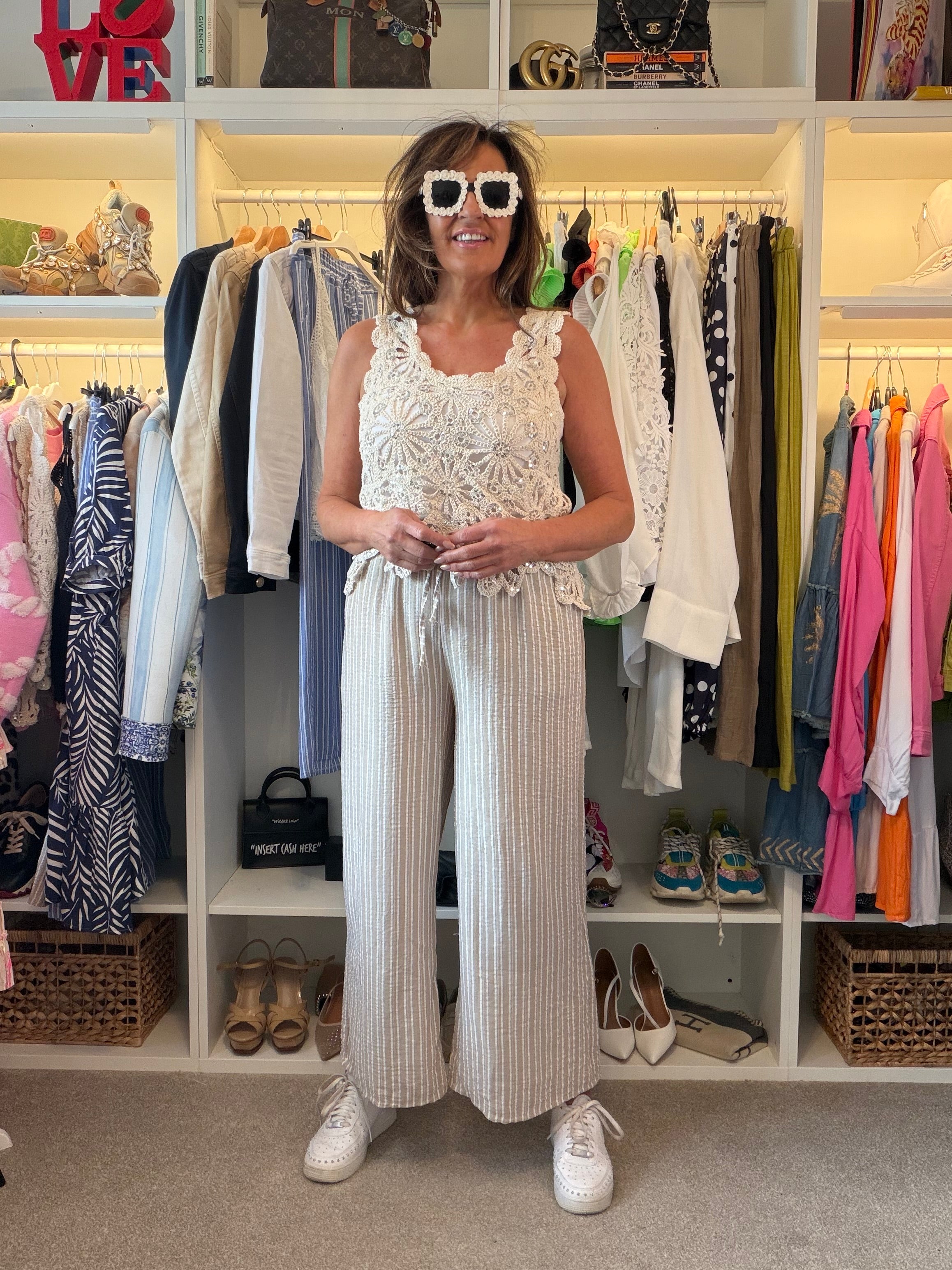 Riviera striped wide leg trousers
