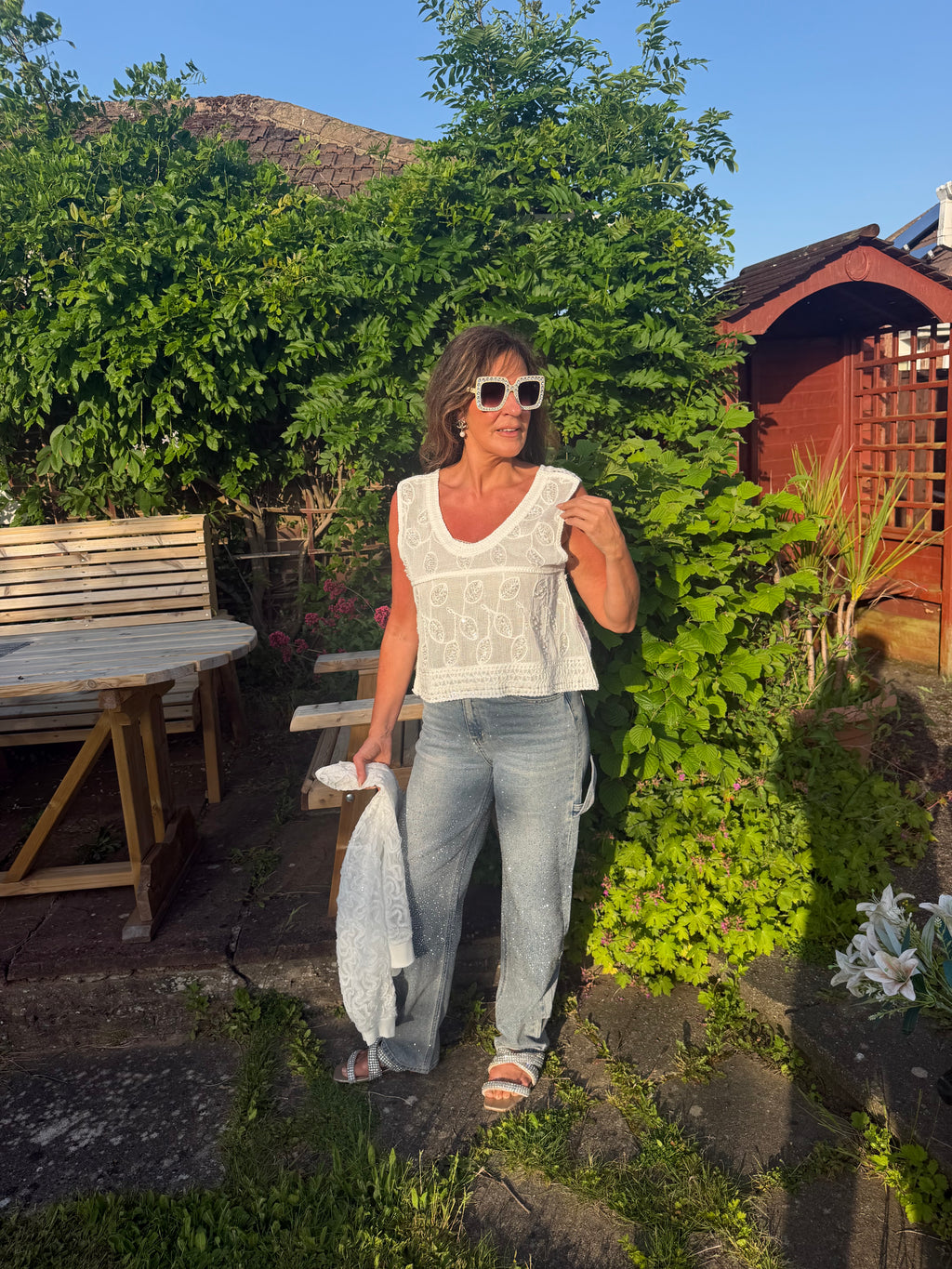 Gina pearl/beading crochet top