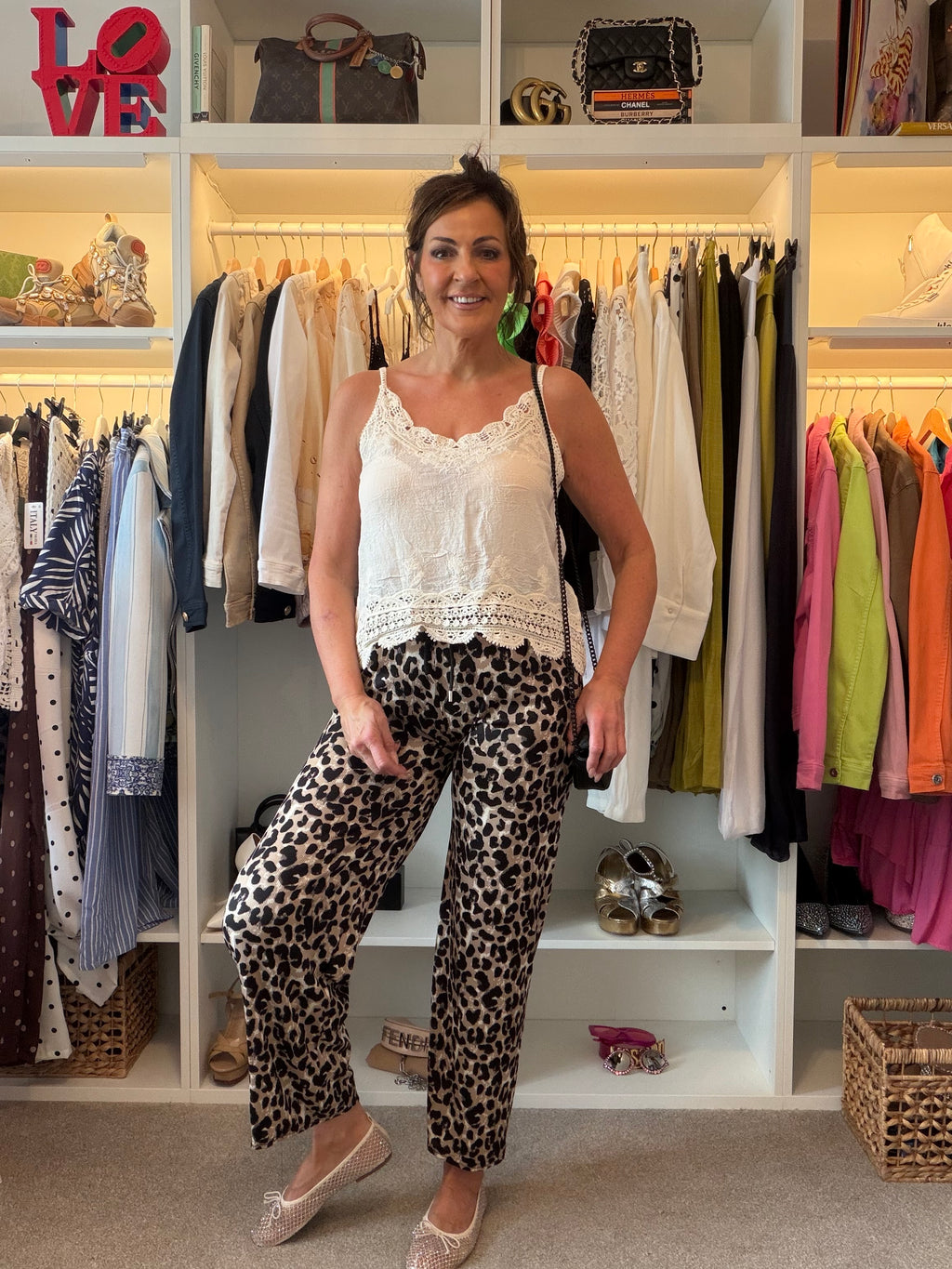 Animal print casual loose fit trousers
