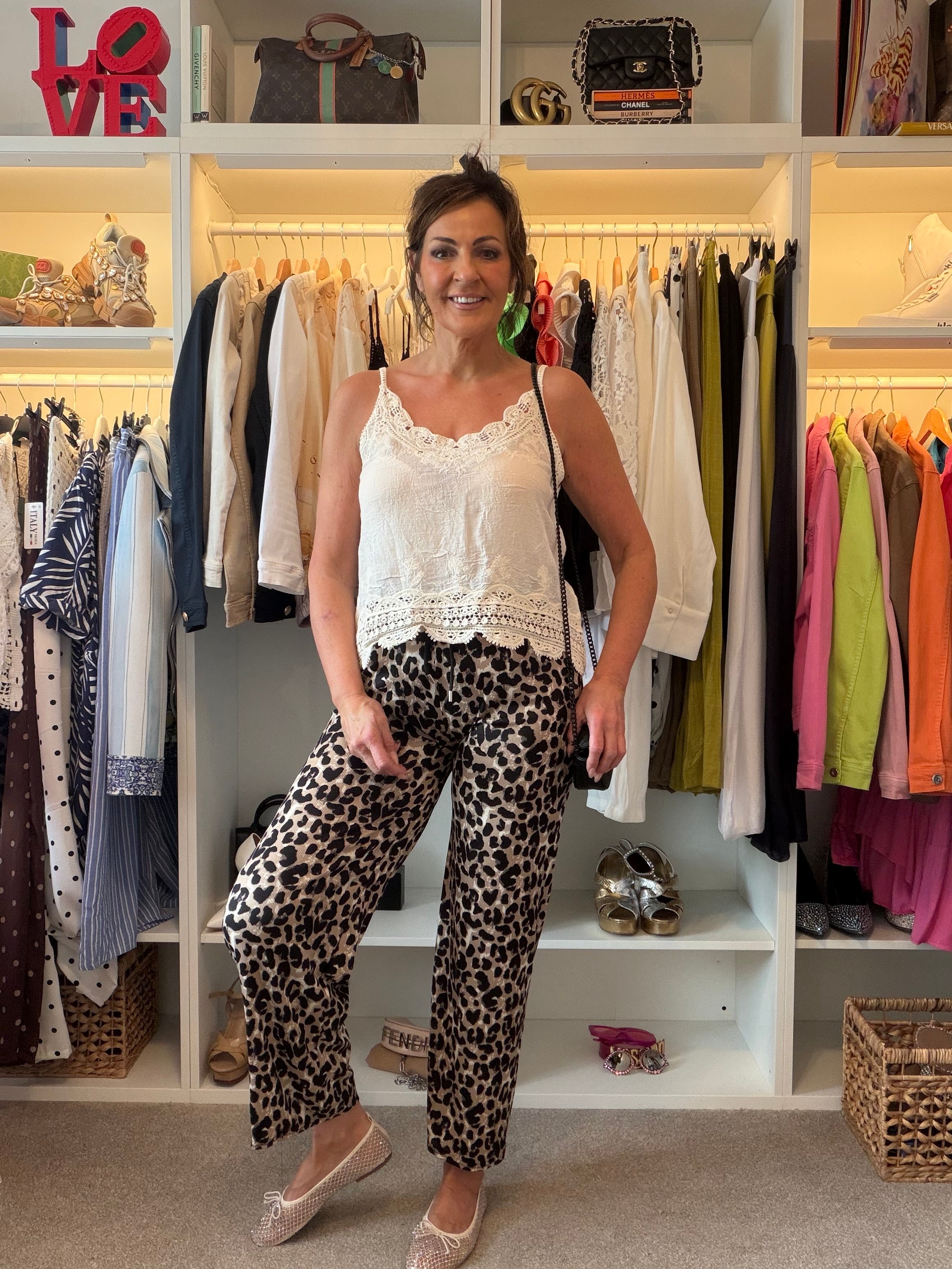 Animal print casual loose fit trousers