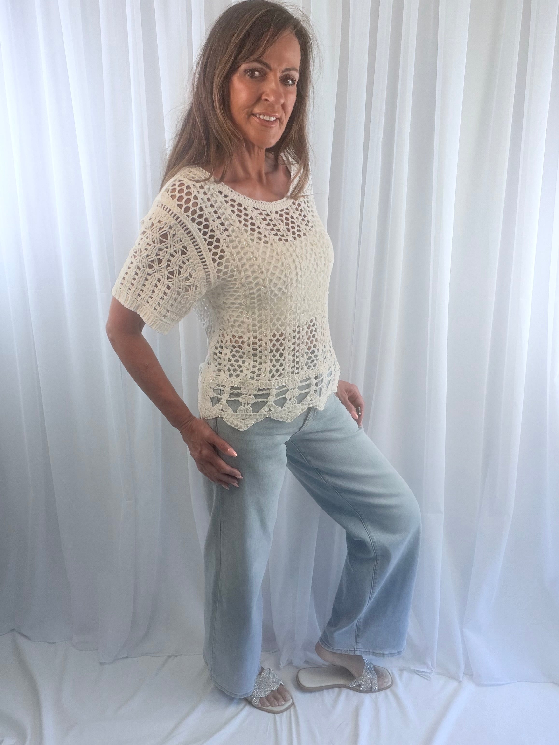 Elena embellished crochet top