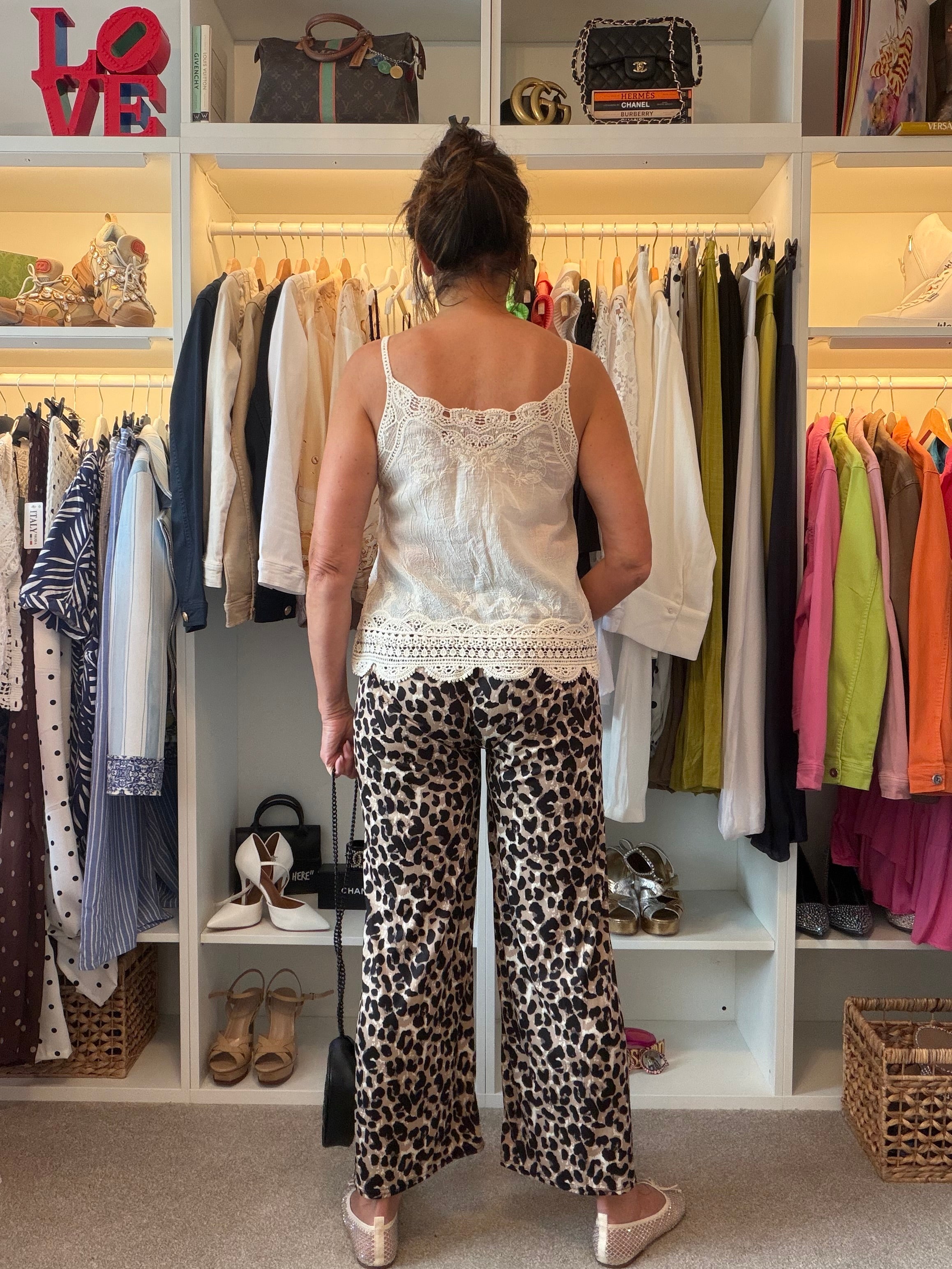 Animal print casual loose fit trousers