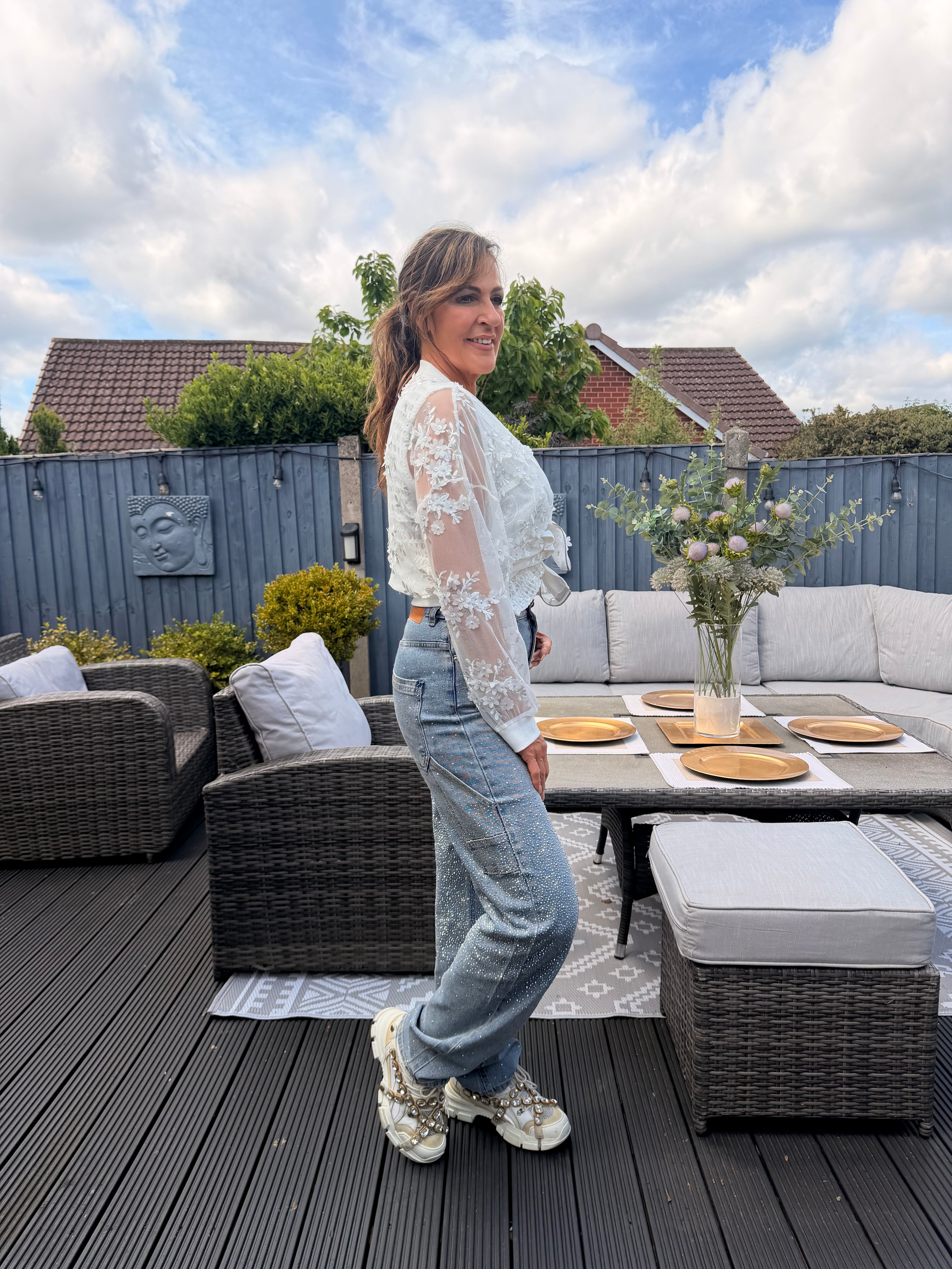 Leela white bomber jacket