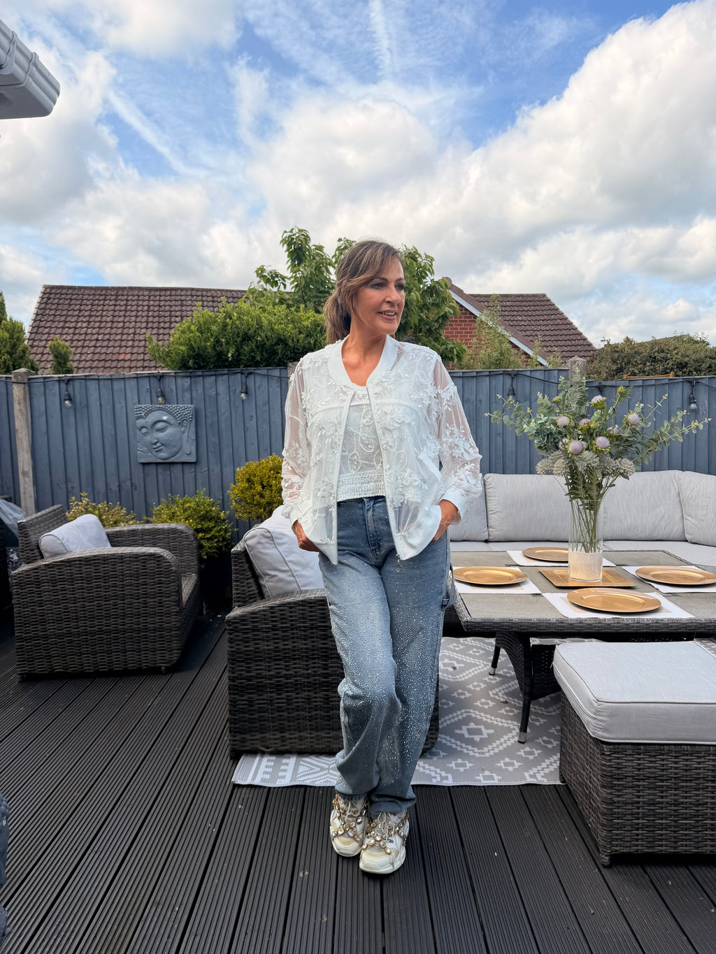 Leela white bomber jacket