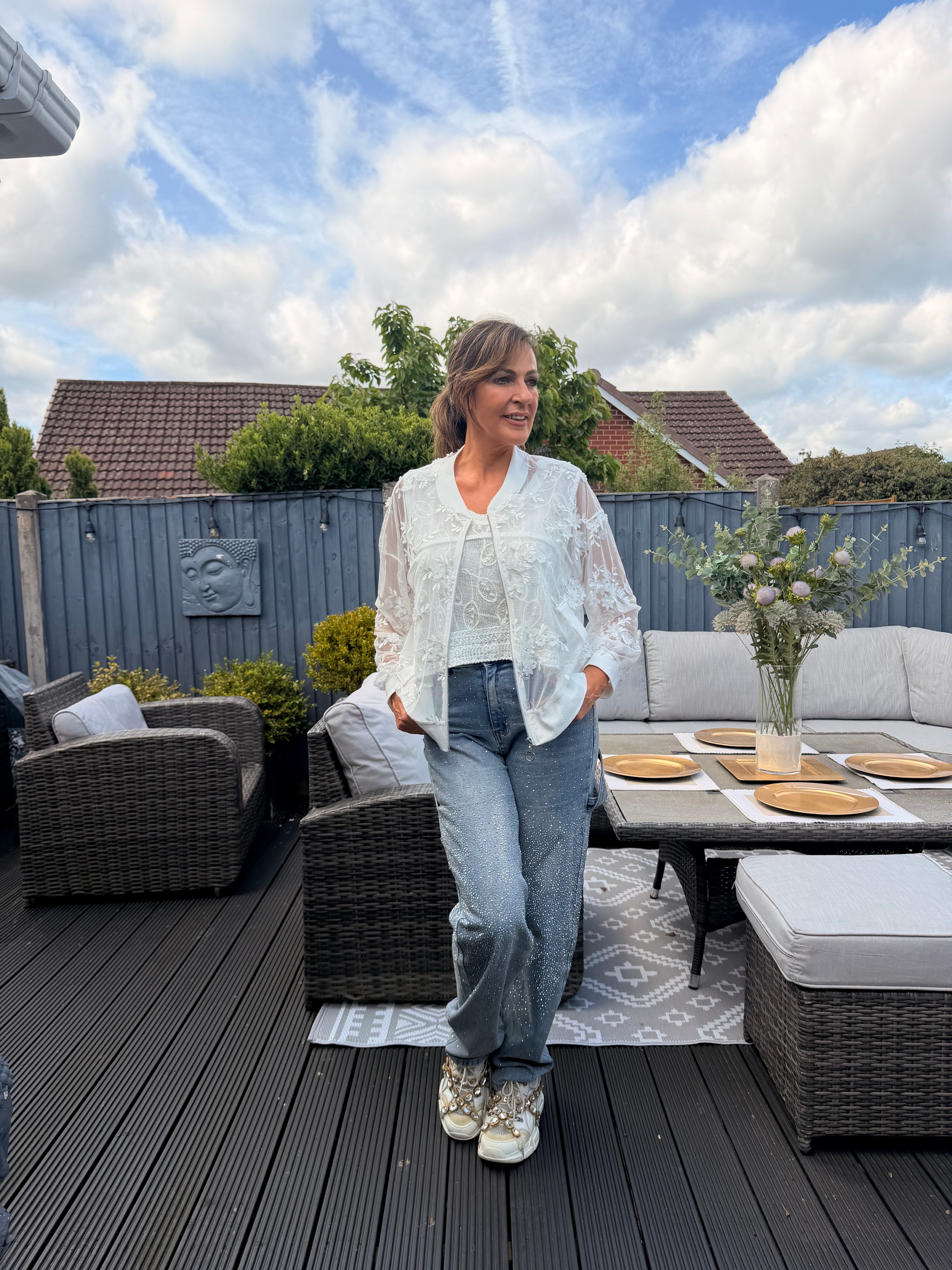 Leela white bomber jacket