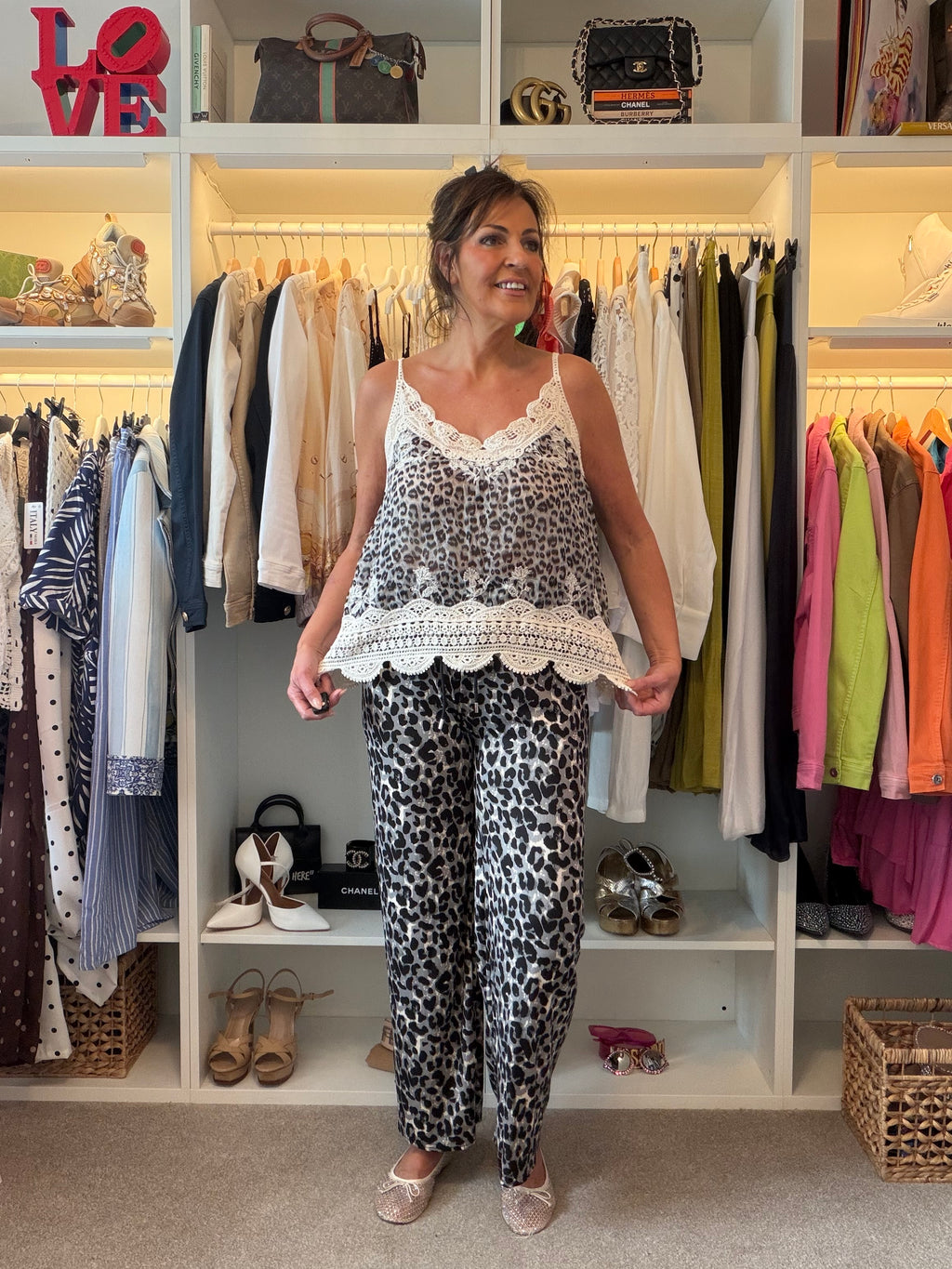 Animal print casual loose fit trousers