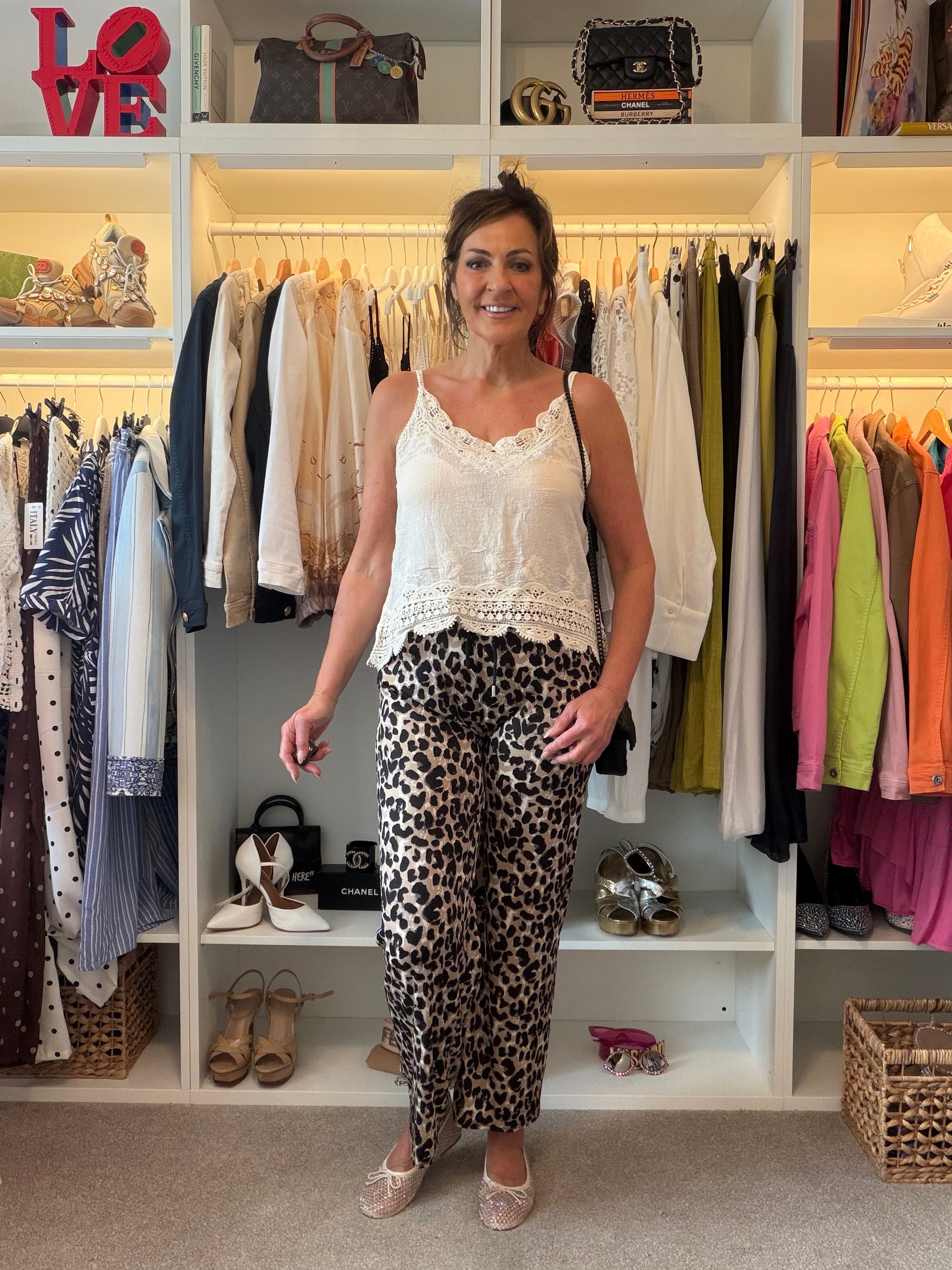 Animal print casual loose fit trousers