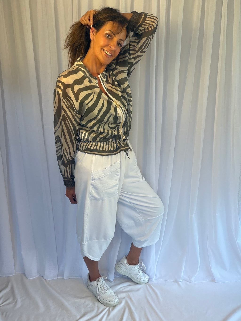 Zebra print bomber jackets