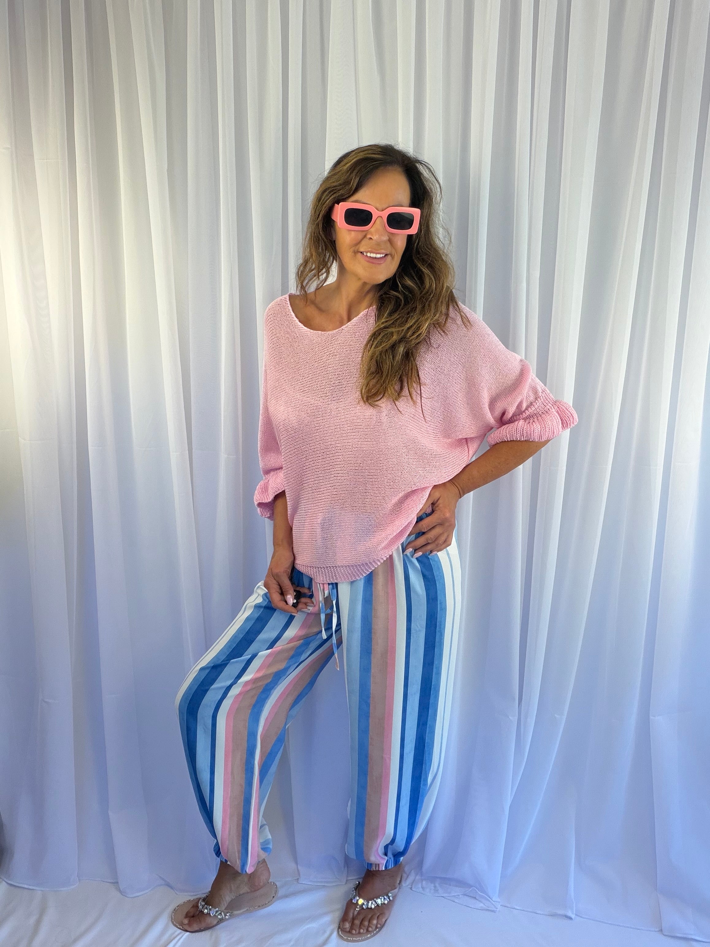 Suzy striped balloon hem trousers
