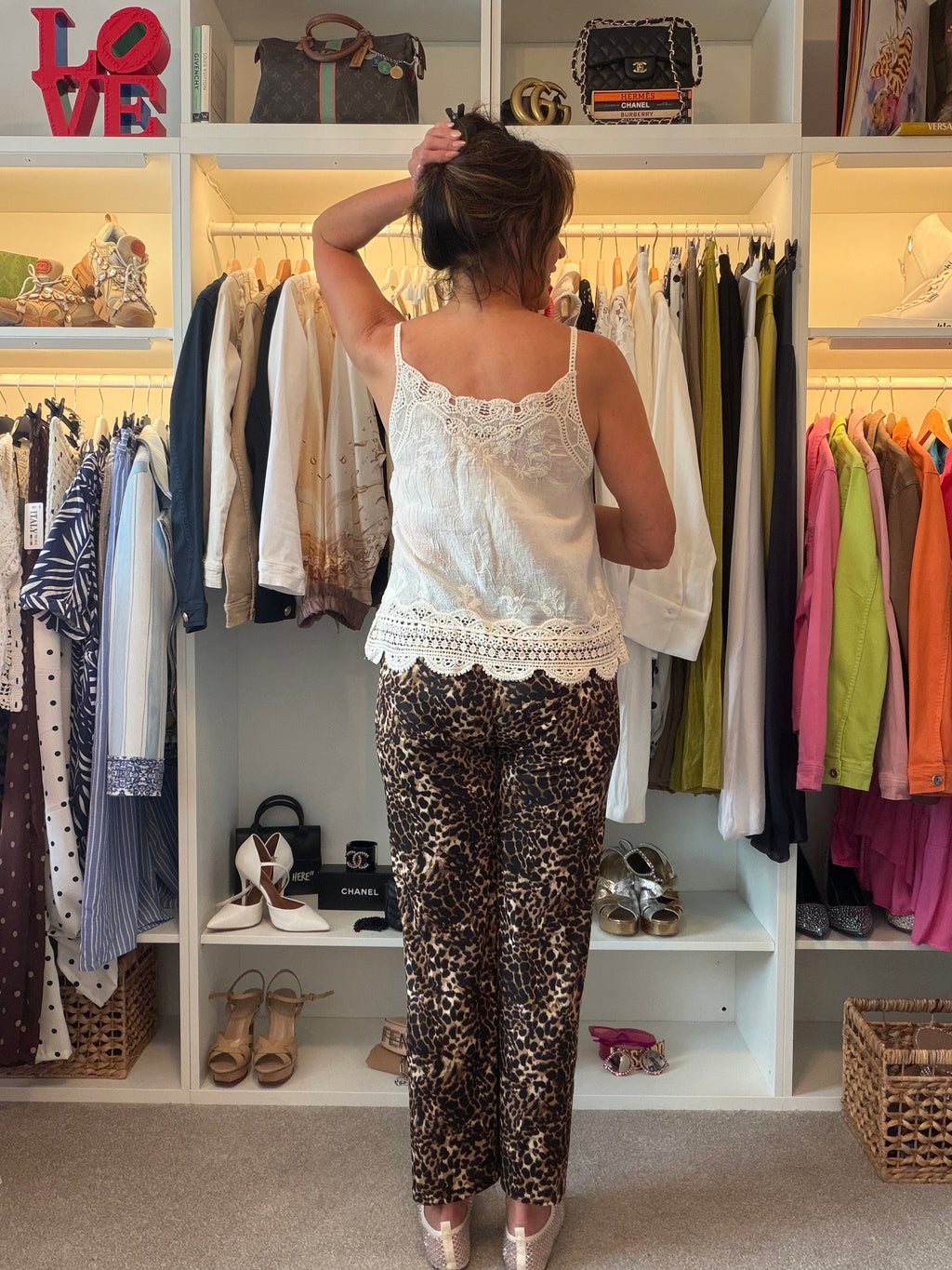 Animal print casual loose fit trousers