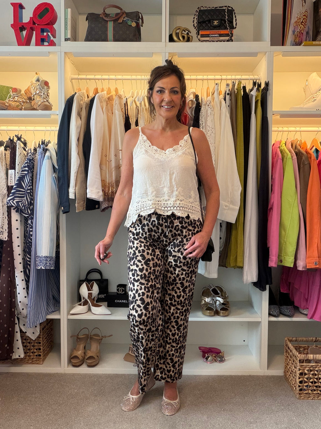 Animal print casual loose fit trousers