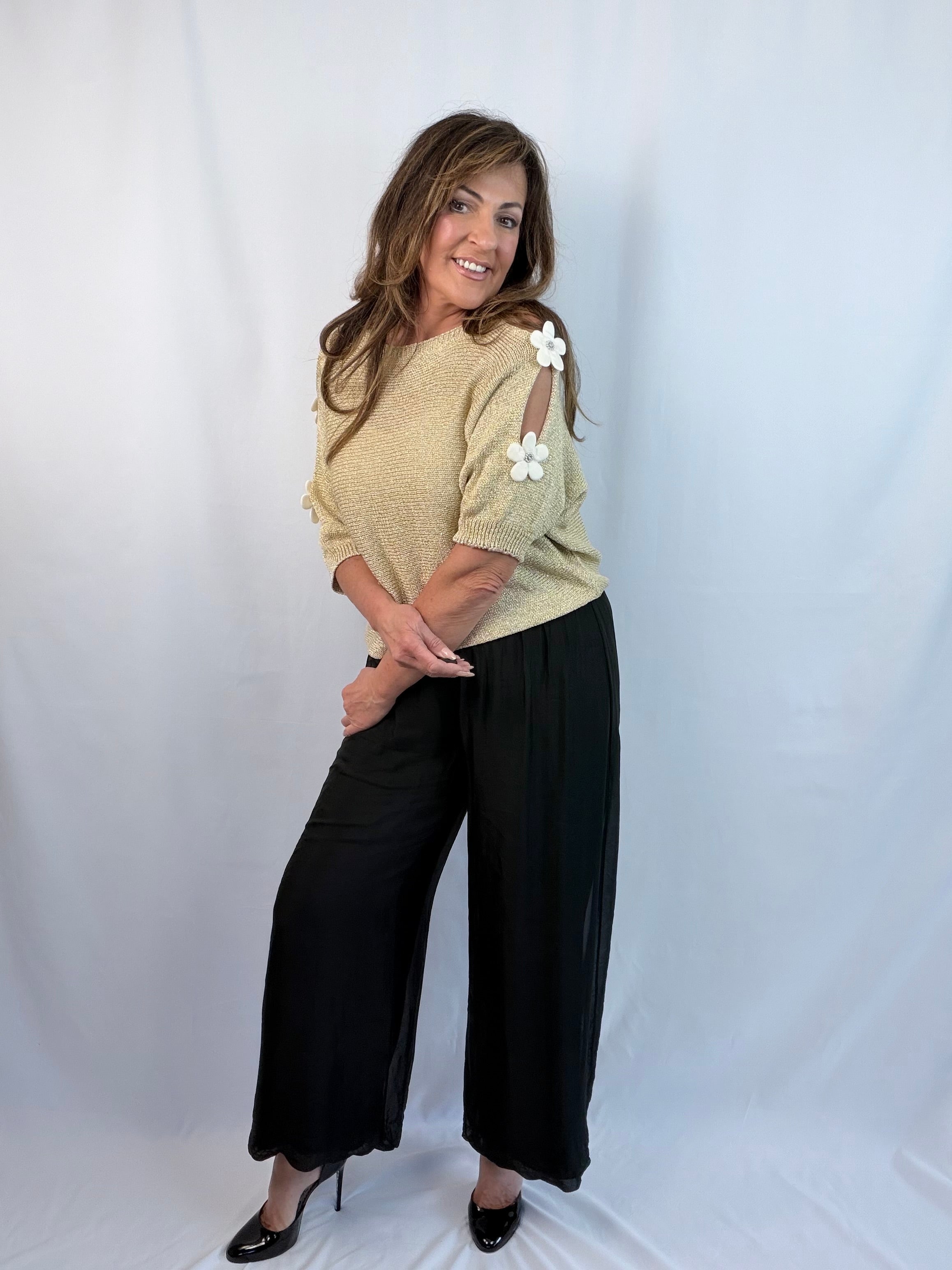 Gold luxe daisy diamanté knit