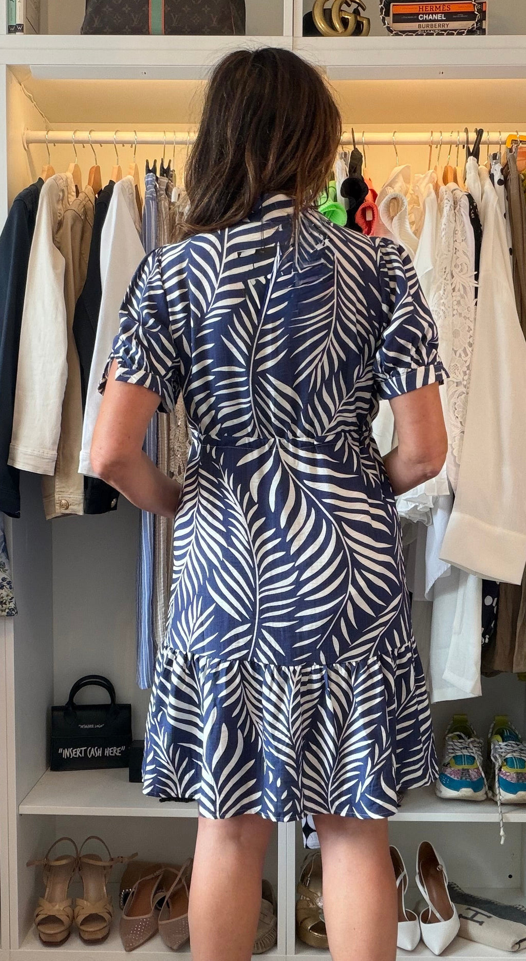 Azure Palm leaf shirt dress