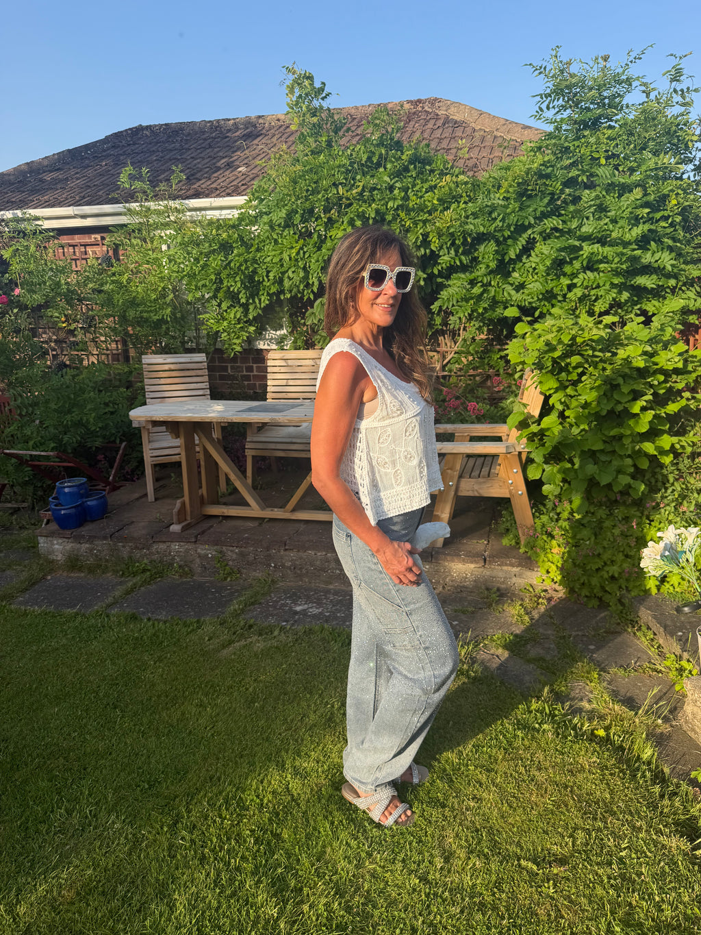 Gina pearl/beading crochet top