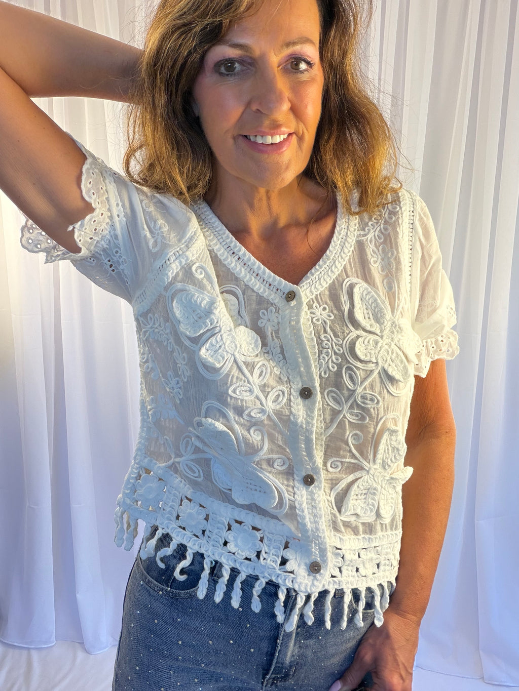 Bettie butterfly buttoned down blouse
