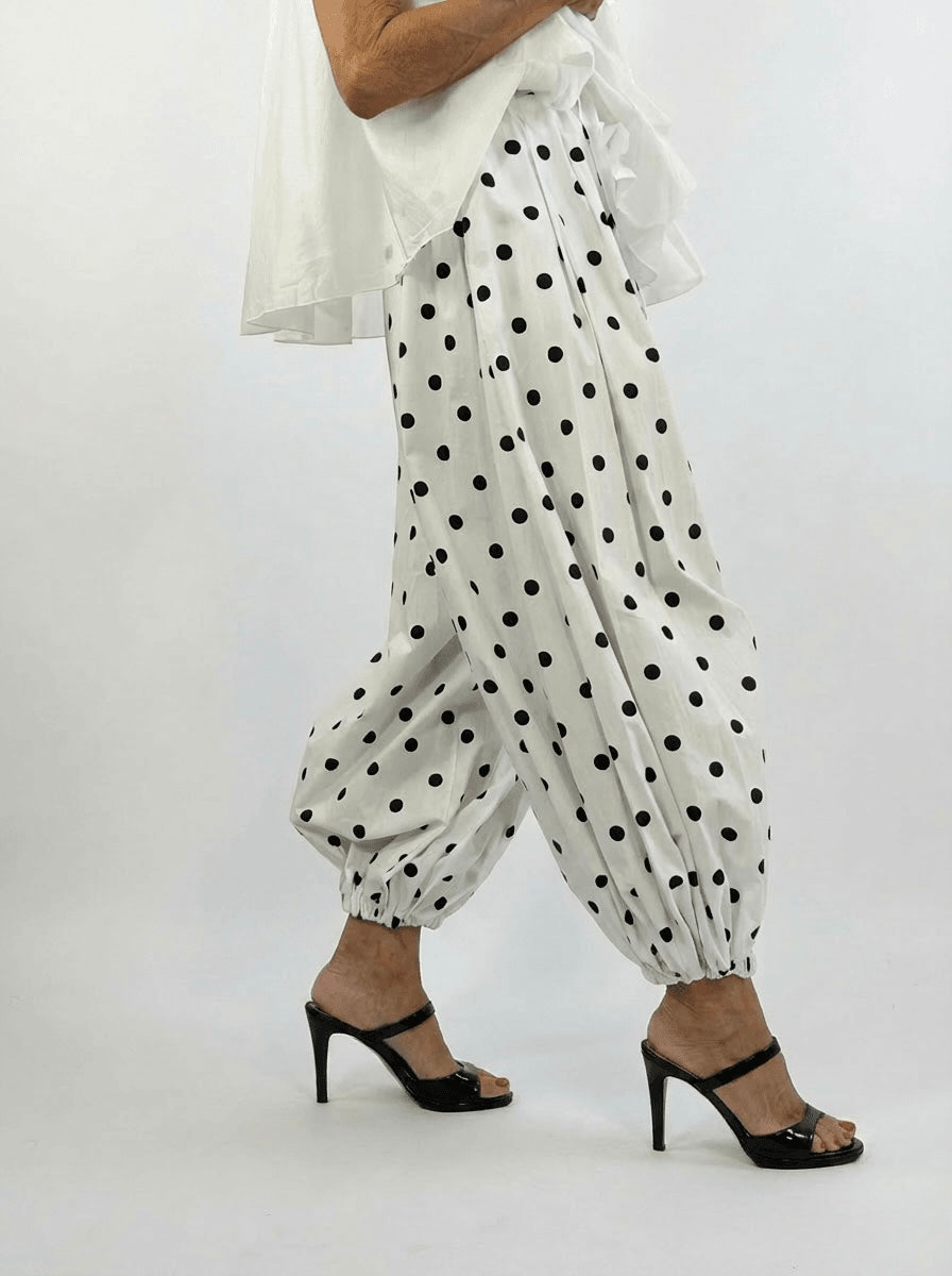 DOTTY blue polka dot trousers and white polka dots! From the Santorini collection.