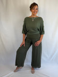 Daisy diamante luxe khaki or pink Cold-shoulder knit