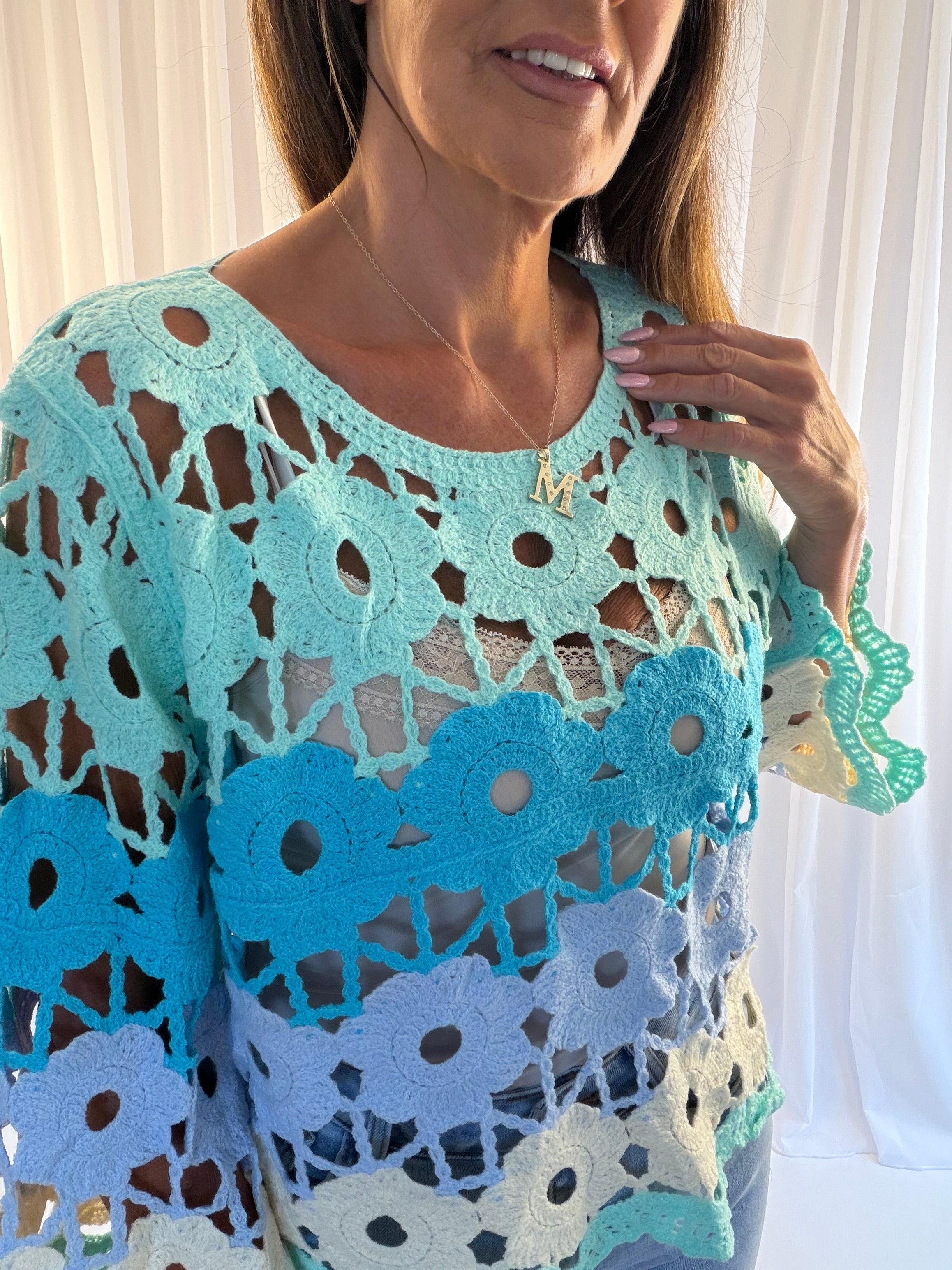 Christie crochet colourful floral top