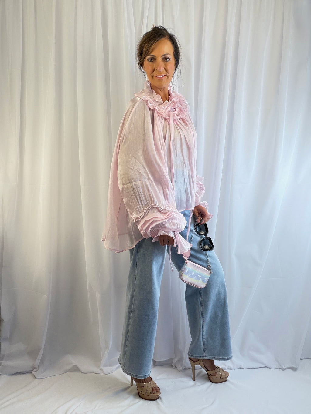 Priscilla soft pink shimmer blouse