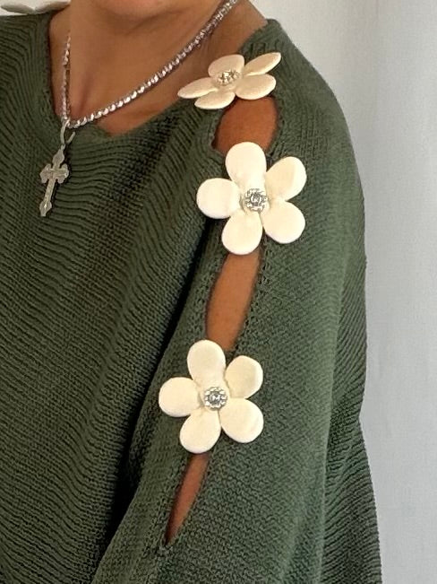 Daisy diamante luxe khaki or pink Cold-shoulder knit