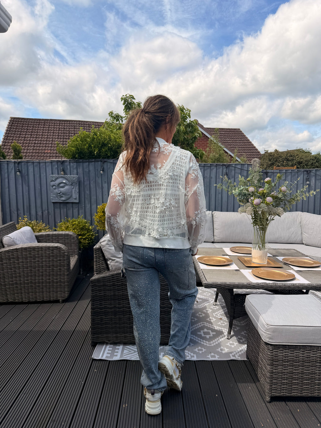 Leela white bomber jacket