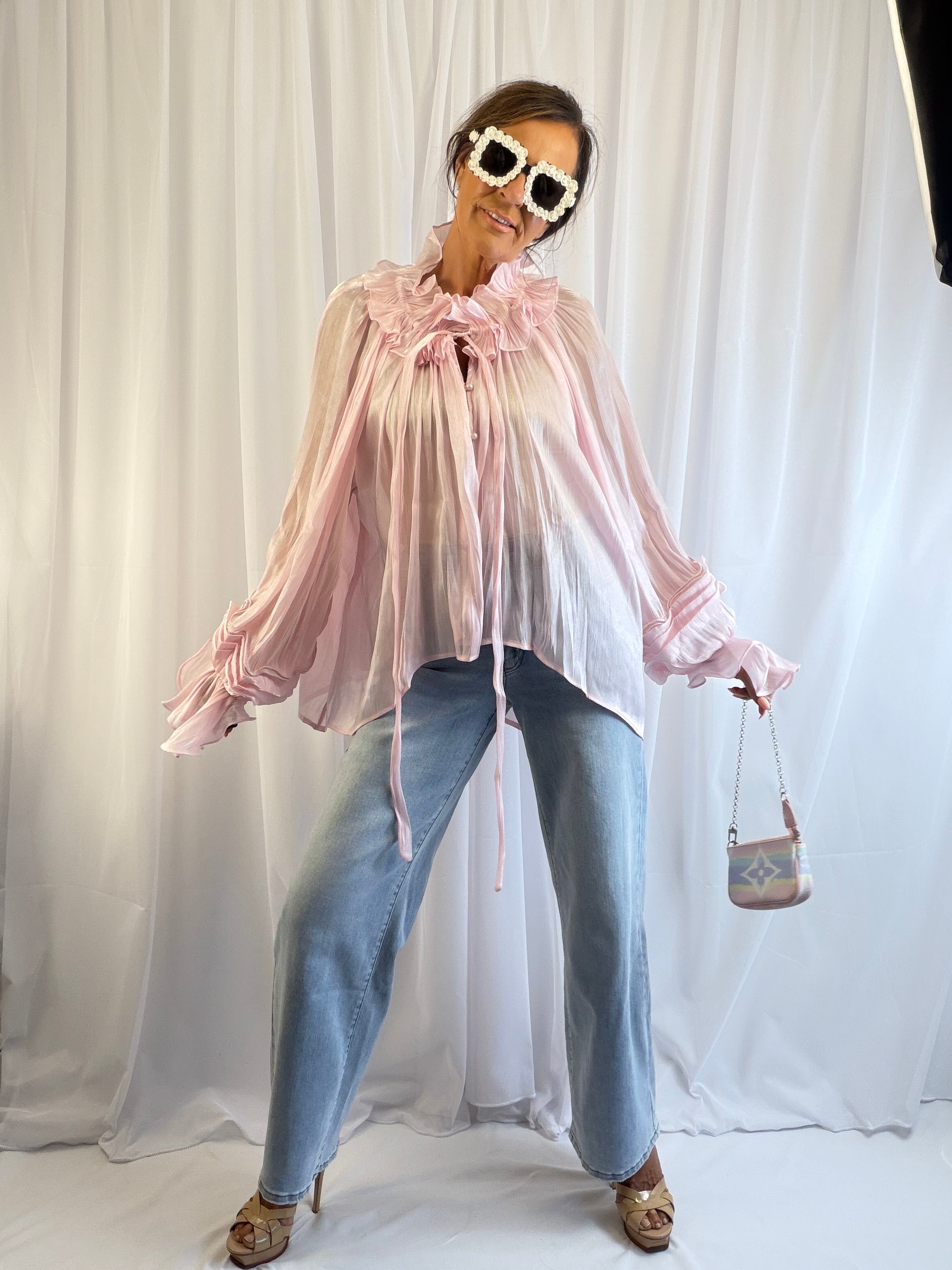 Priscilla soft pink shimmer blouse