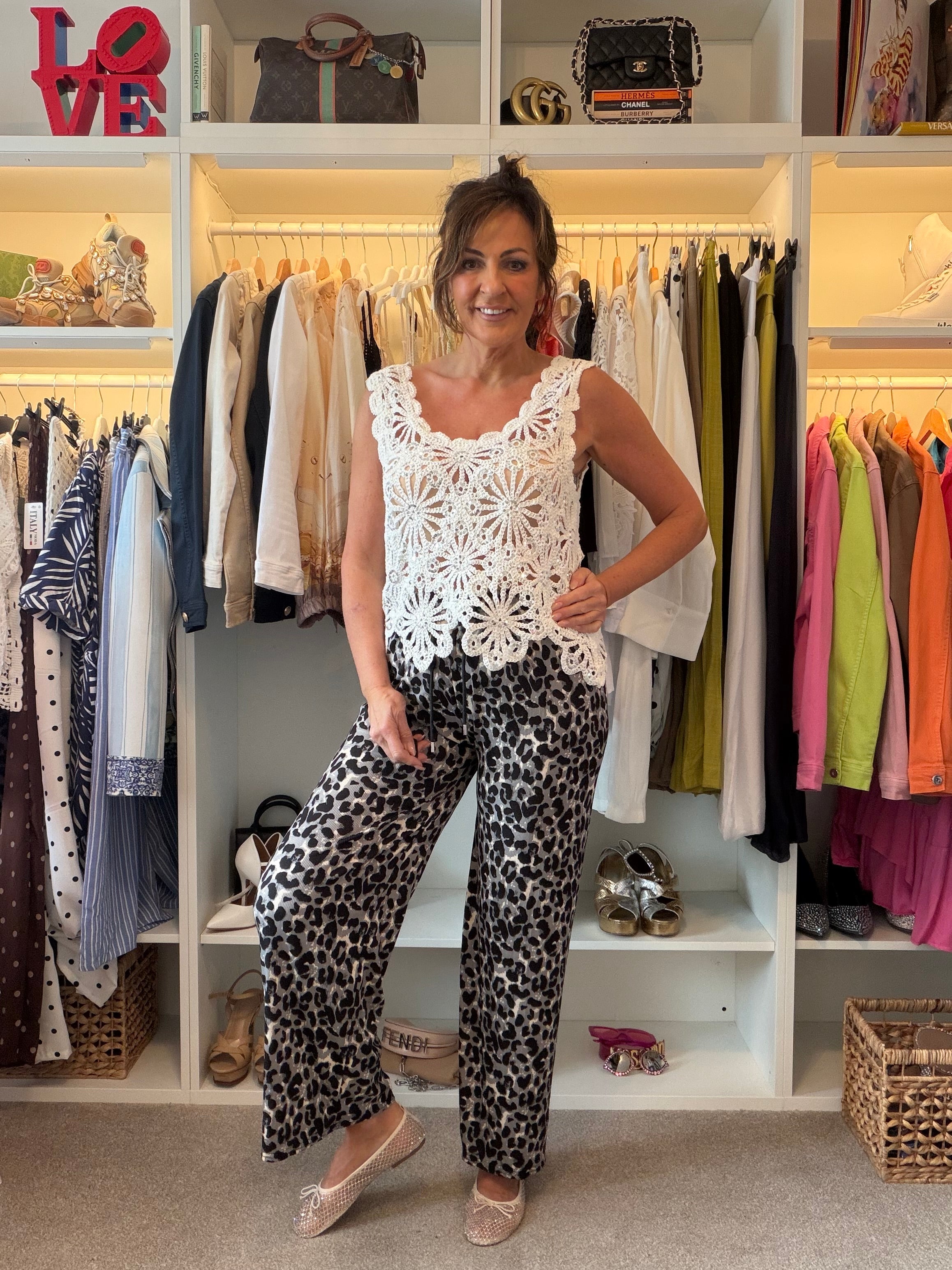 Animal print casual loose fit trousers
