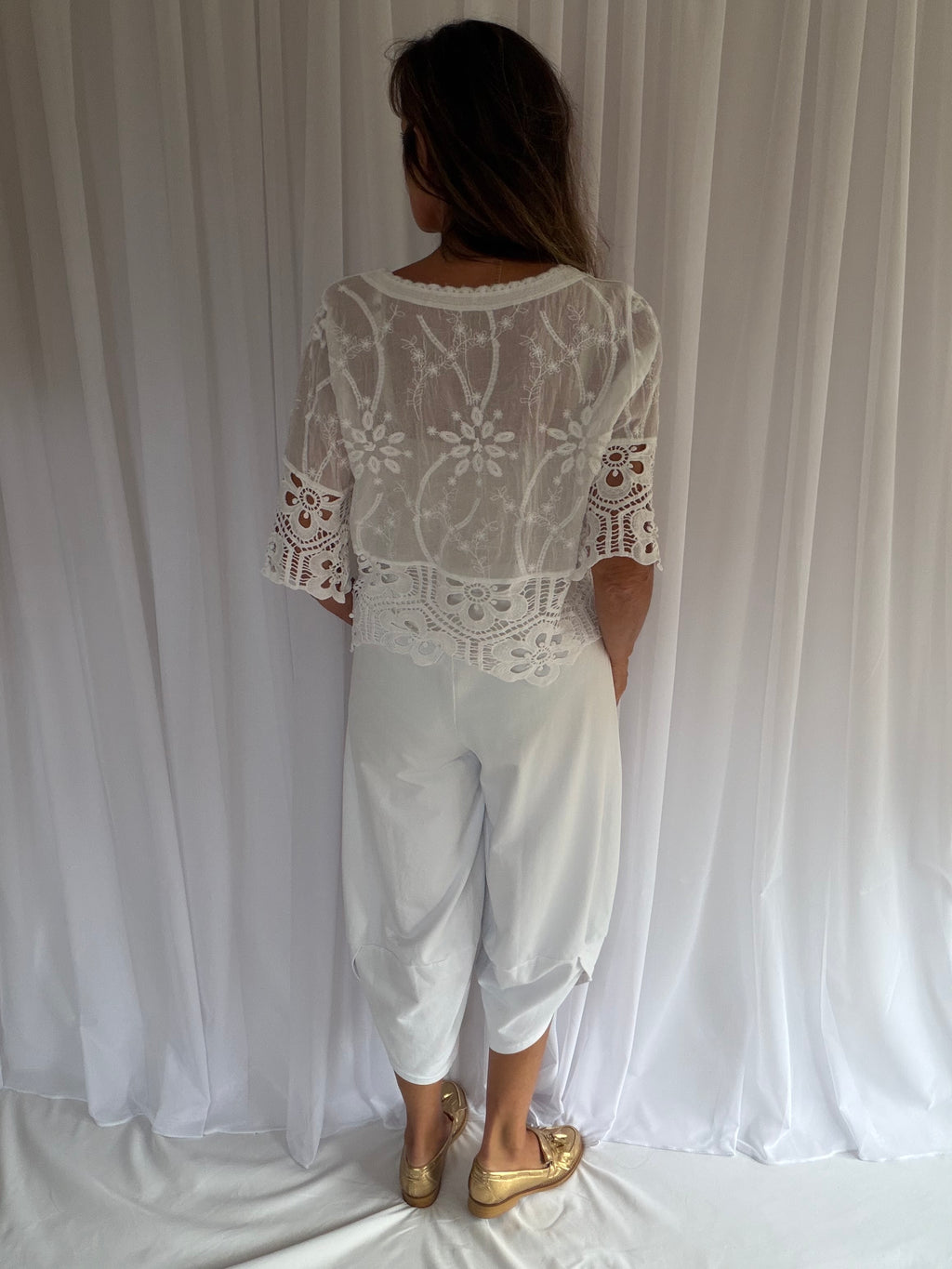 Olivia broderie anglais button down top