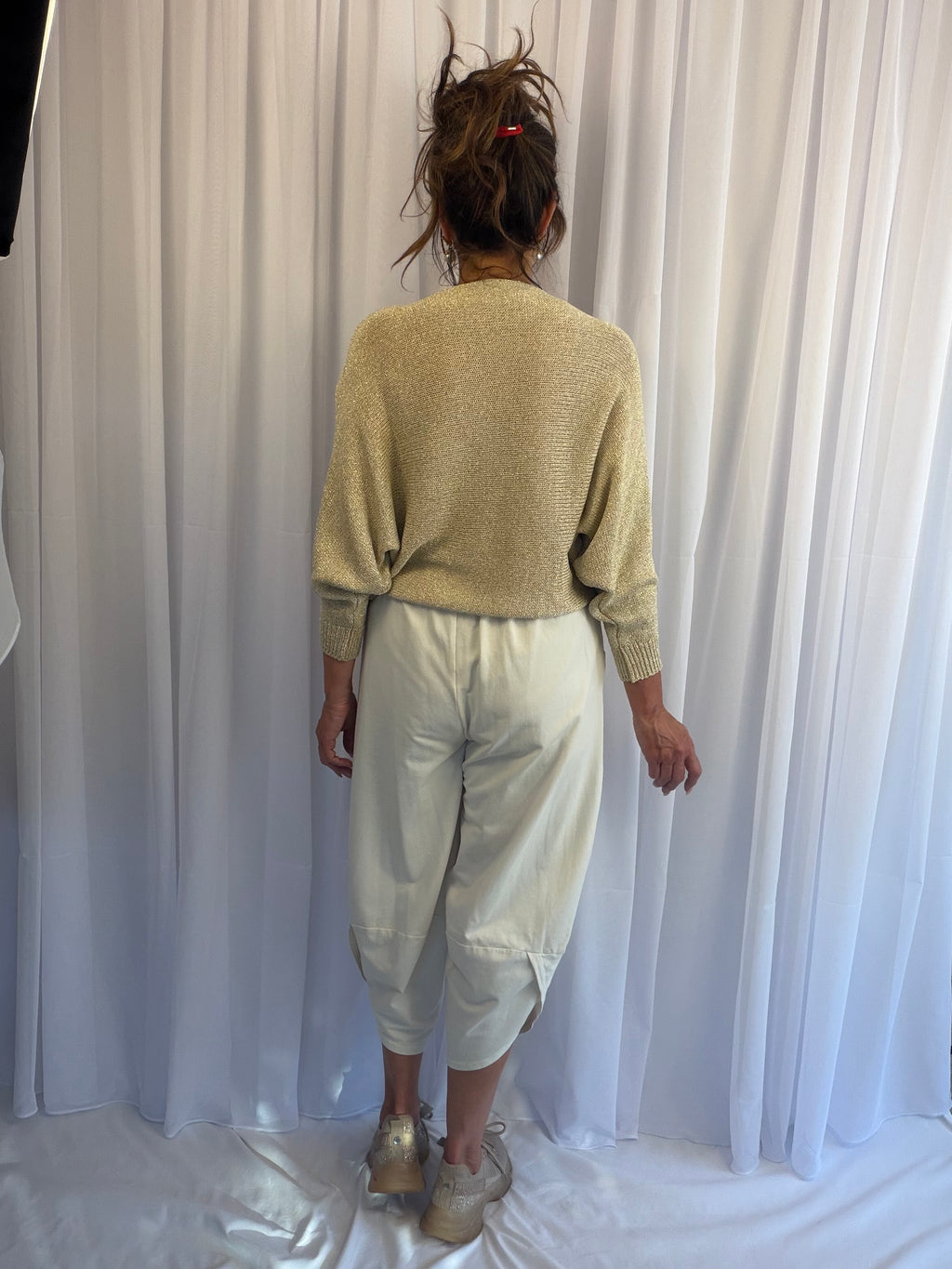 Gold luxe cross over knit